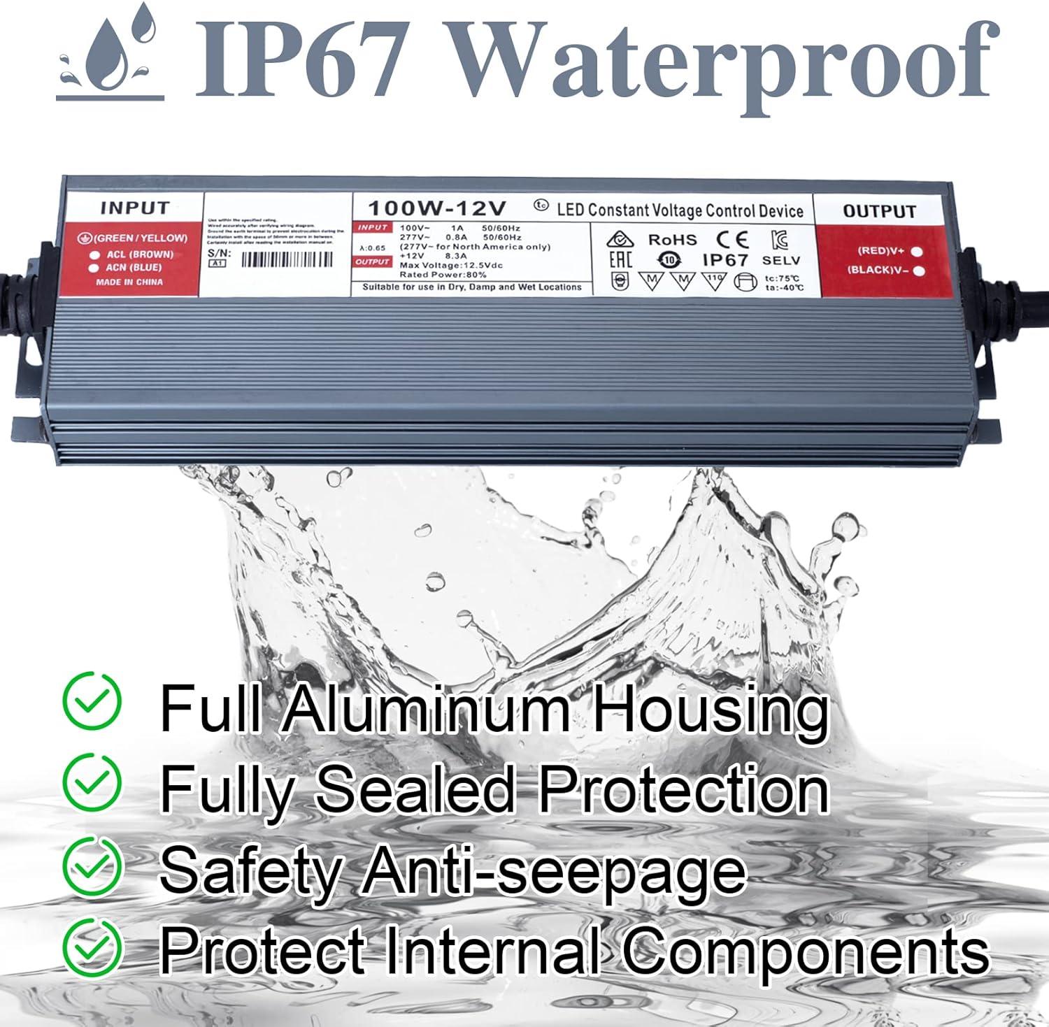 QNNP® LED Driver 150 Watts 12V DC Low Voltage Transformer Waterproof IP67 Power Supply Transformer Adapter AC 100V-120V to 12V DC, LED Power Supply for Indoor Outdoor LED Lighting