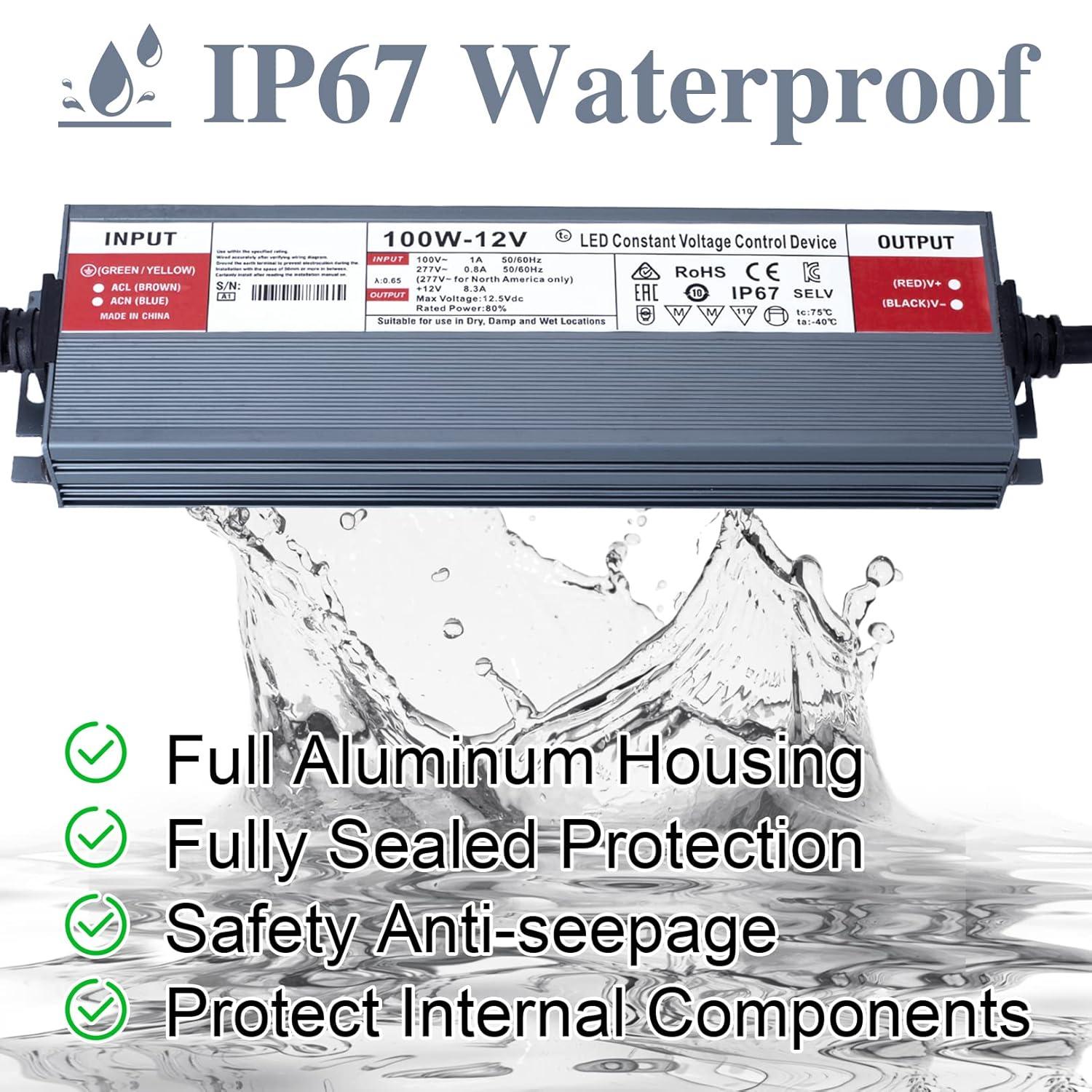 QNNP® LED Driver 150 Watts 12V DC Low Voltage Transformer Waterproof IP67 Power Supply Transformer Adapter AC 100V-120V to 12V DC, LED Power Supply for Indoor Outdoor LED Lighting