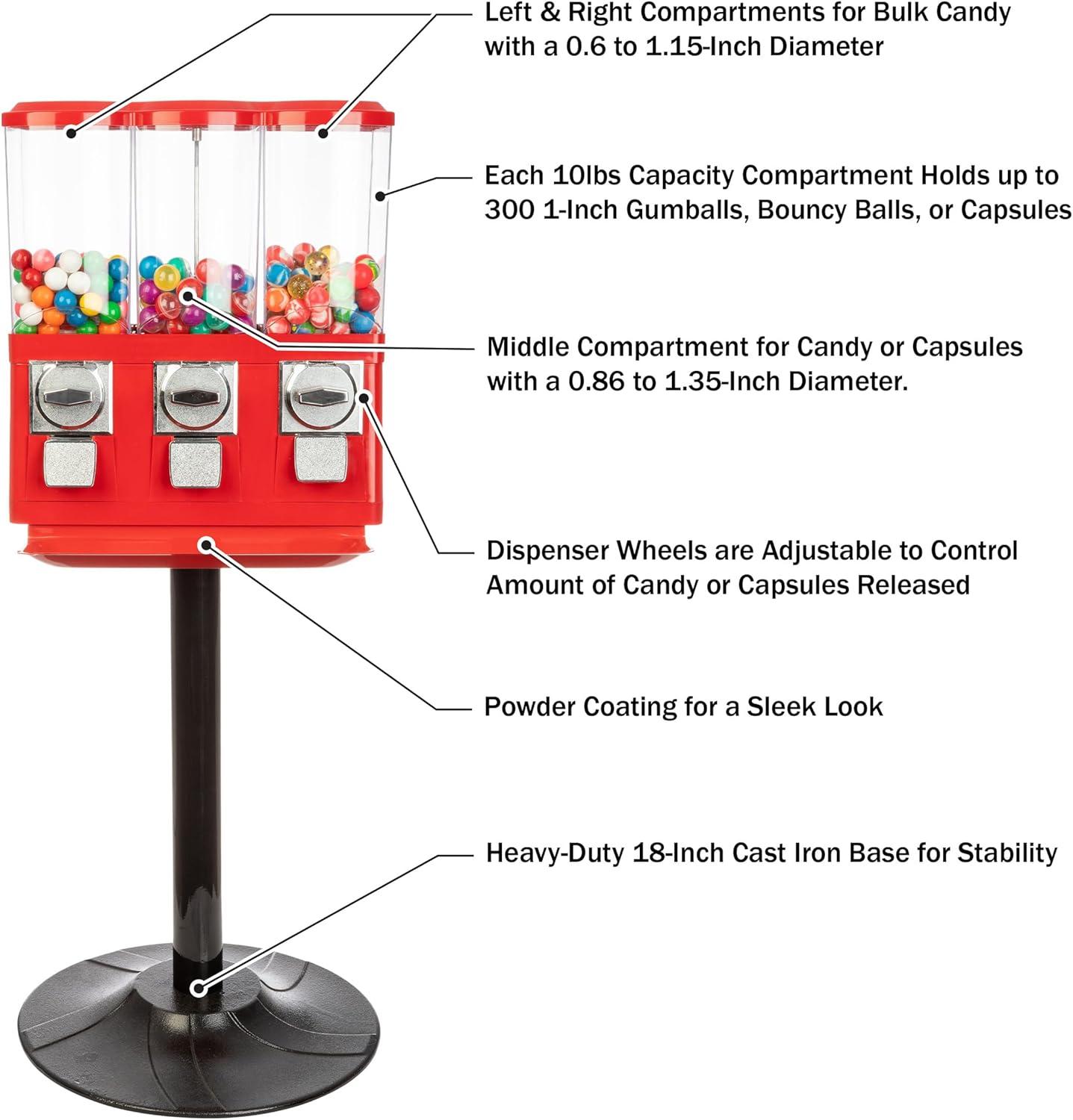 Great Northern Popcorn Great Northern Popcorn Triple Gumball Machine with Stand Red
