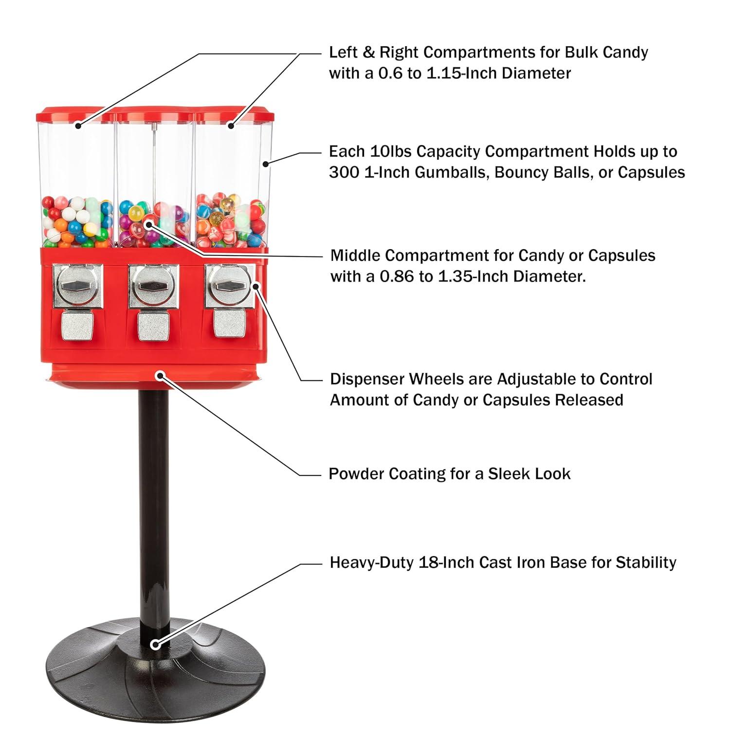 Great Northern Popcorn Great Northern Popcorn Triple Gumball Machine with Stand Red
