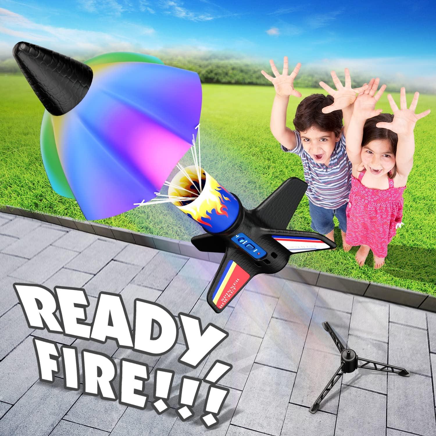 JEEXI Original Rocket Launcher for Kids - Outdoor Toys Electric Flying Motorized Rocket with Parachute Safely Land, STEM Spaceship Launch up to 200 ft Birthday Gifts for Boys