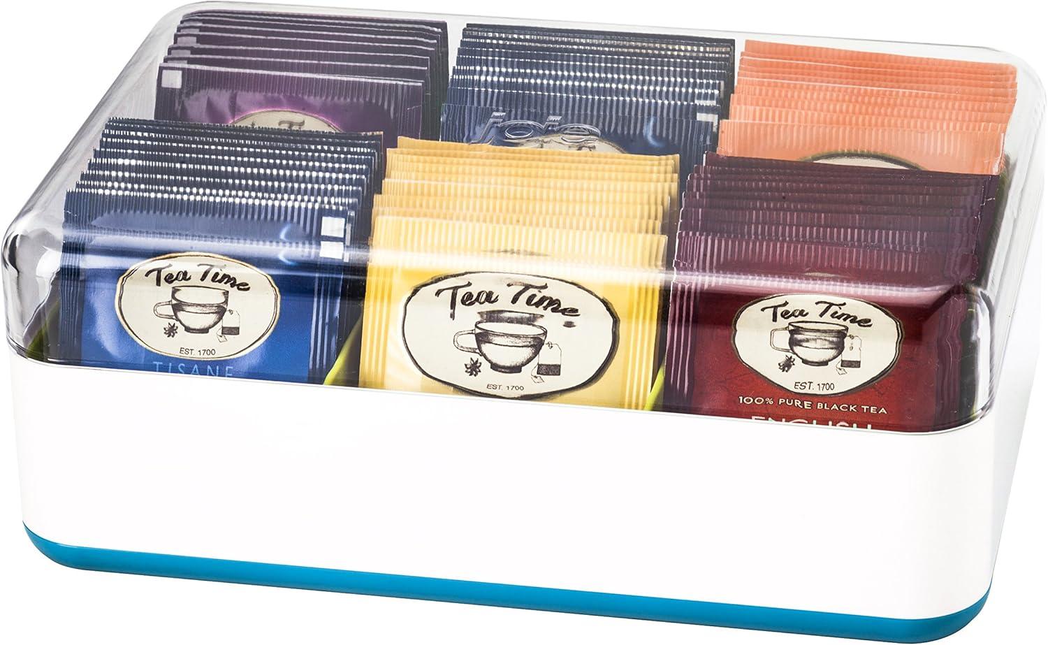 Joie MSC - Tea Storage Chest Box - 6 Compartments- Holds 60 Tea Bags ~ Assorted colors