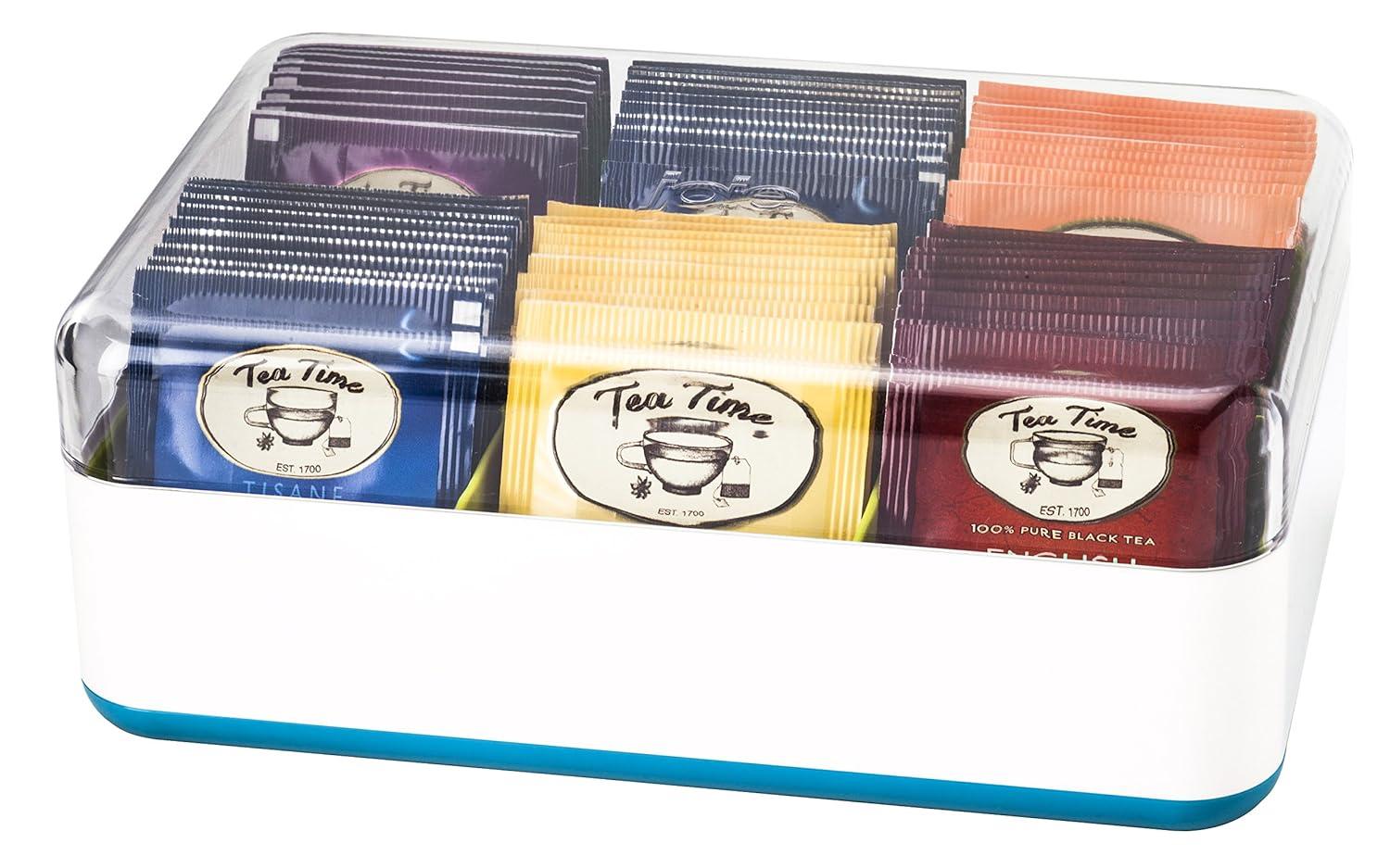 Joie MSC - Tea Storage Chest Box - 6 Compartments- Holds 60 Tea Bags ~ Assorted colors