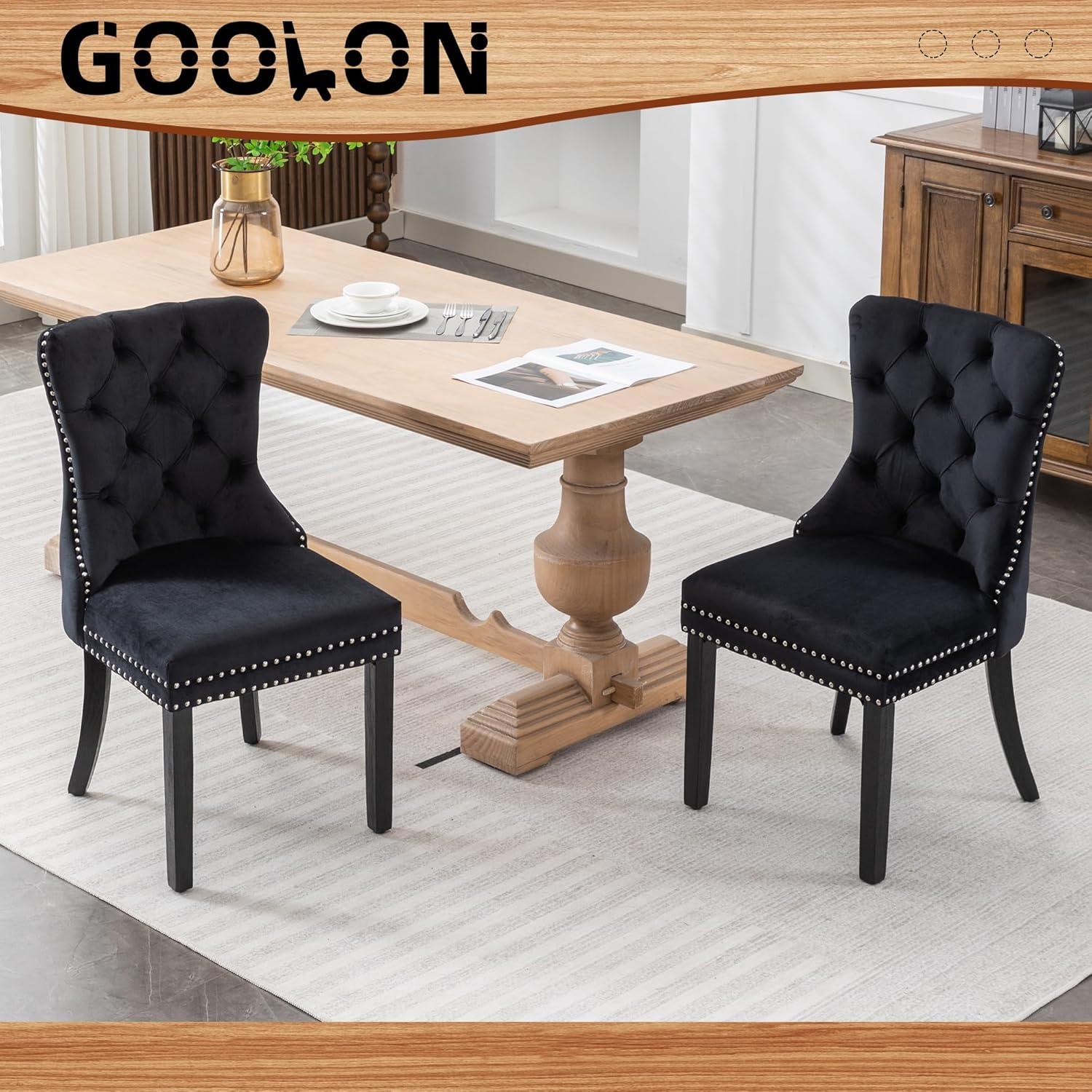 SYNGAR Velvet Dining Chairs Set of 2, Upholstered Wing Back Dining Chair with Handcrafted Button Tufted, Nailhead Trim, Accent Chairs for Dining Room Kitchen, Solid Wood Dining Set, 2 Piece, Black