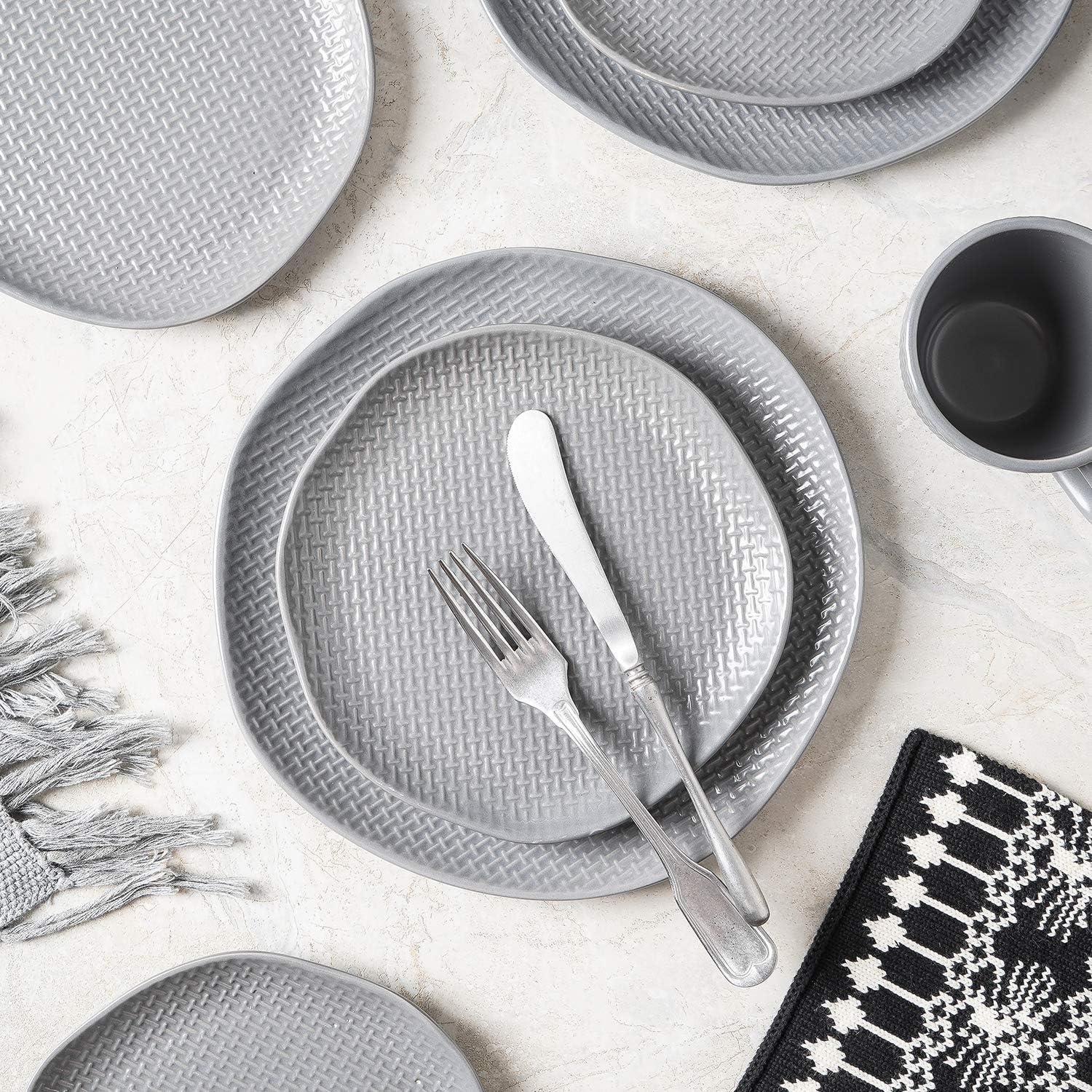 Gray Embossed Ceramic 32-Piece Dinnerware Set for 8