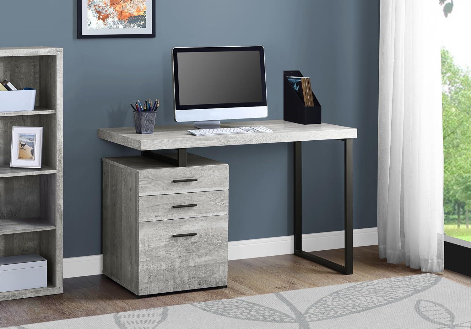 Monarch Specialties Computer Desk Home Office Laptop Left Right Set-Up Storage Drawers 48InchL Work Metal Laminate Grey Black Contemporary Modern
