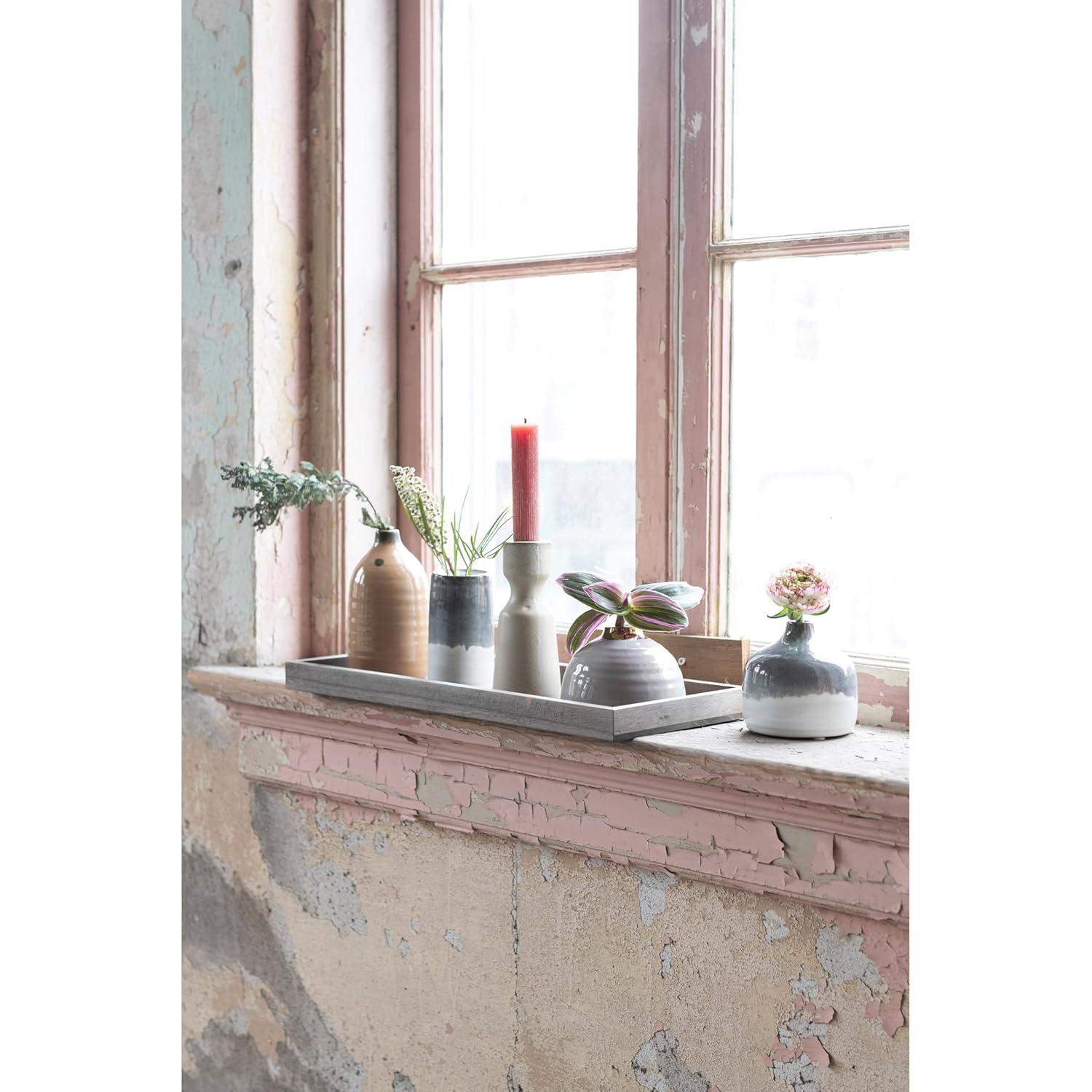 Creative Co-Op Stoneware Vase Ensemble on a Mango Wood Tray, Set of 5