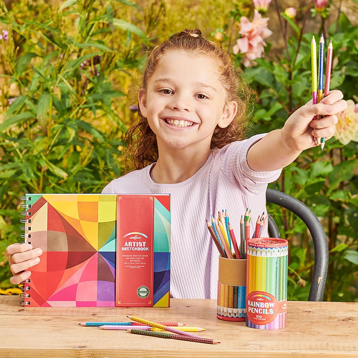 eeBoo: Artist Sketchbook - Rainbow - 80 Pages of High-Quality Paper, 160 GSM, 108 Lbs, 9.5 x 7.5" Wire-Bound Hardcover Drawing Book w/ Colorful Cover