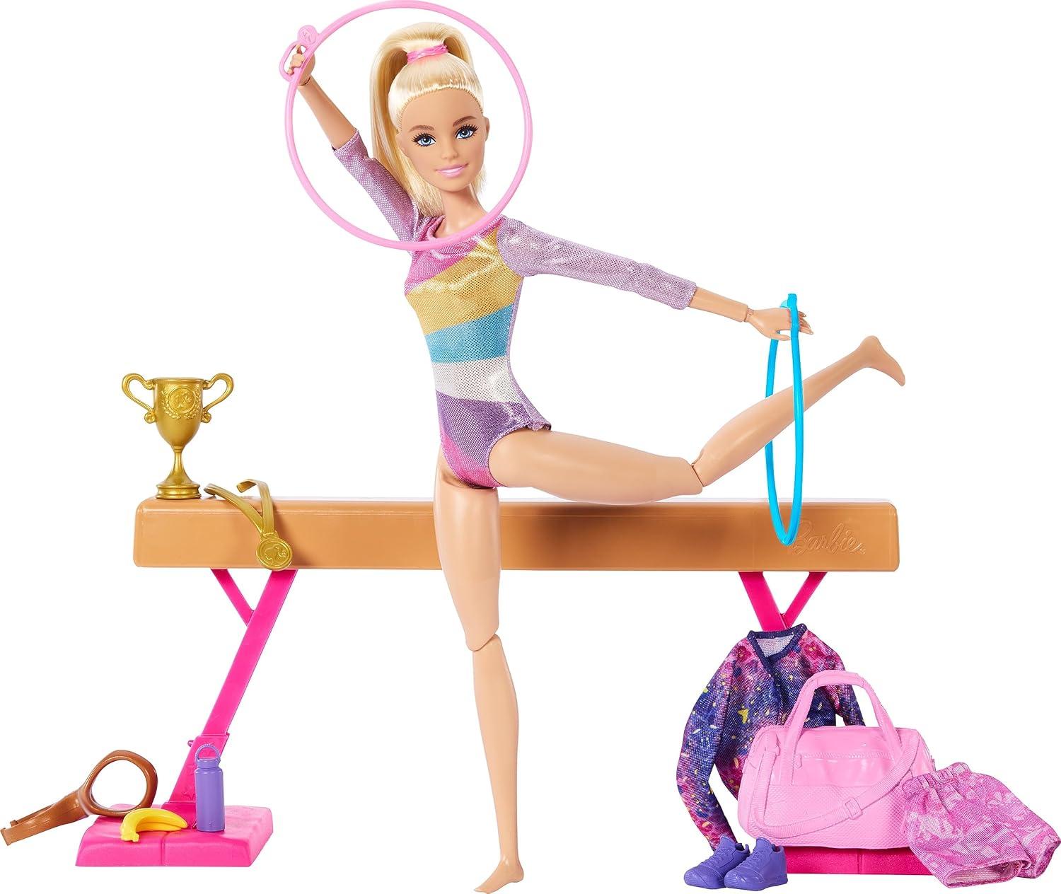 Barbie Gymnastics Playset with Blonde Fashion Doll, Balance Beam, 10+ Accessories & Flip Feature with Blonde Hair