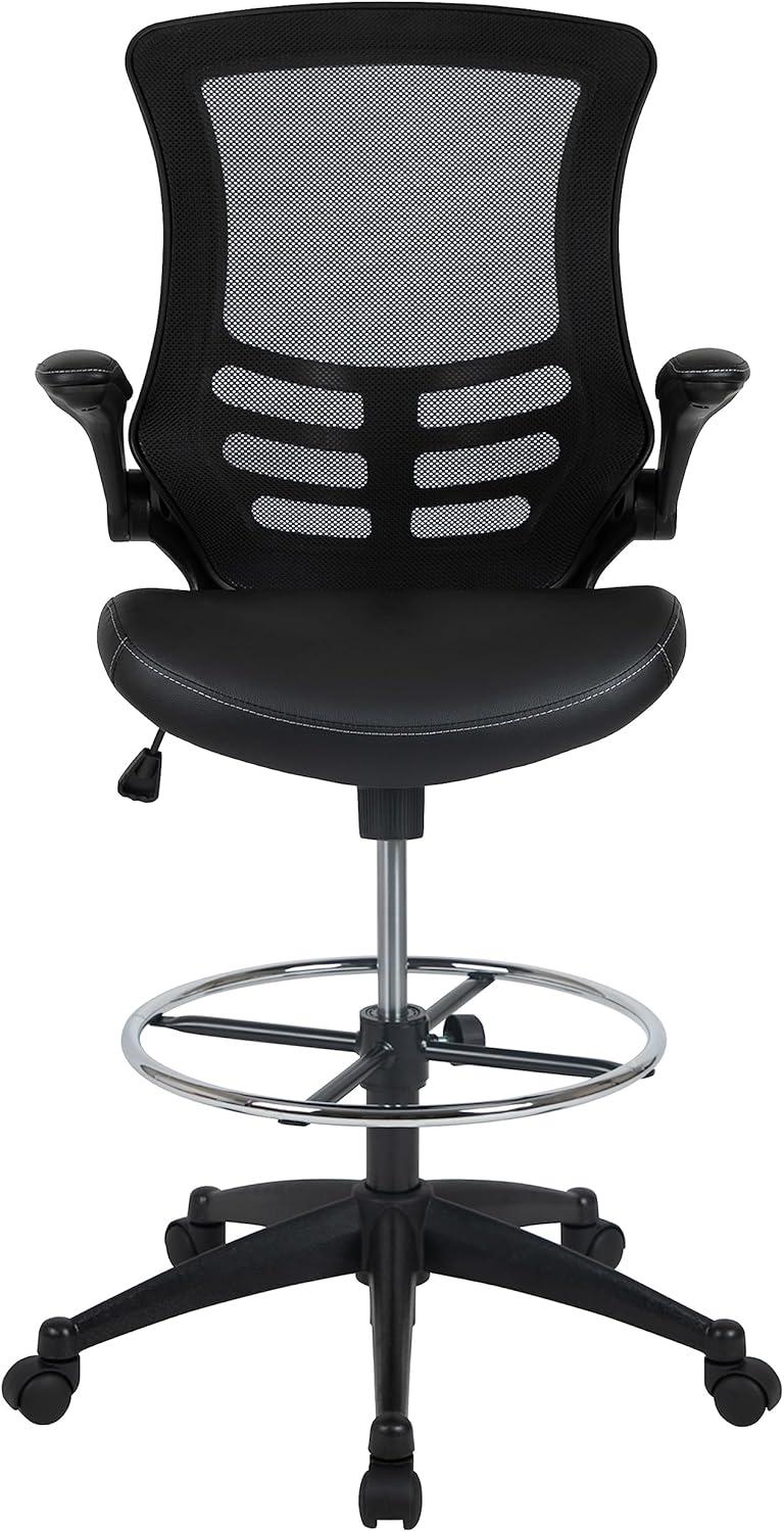 Flash Furniture Mid-Back Mesh Ergonomic Drafting Chair with Adjustable Foot Ring and Flip-Up Arms