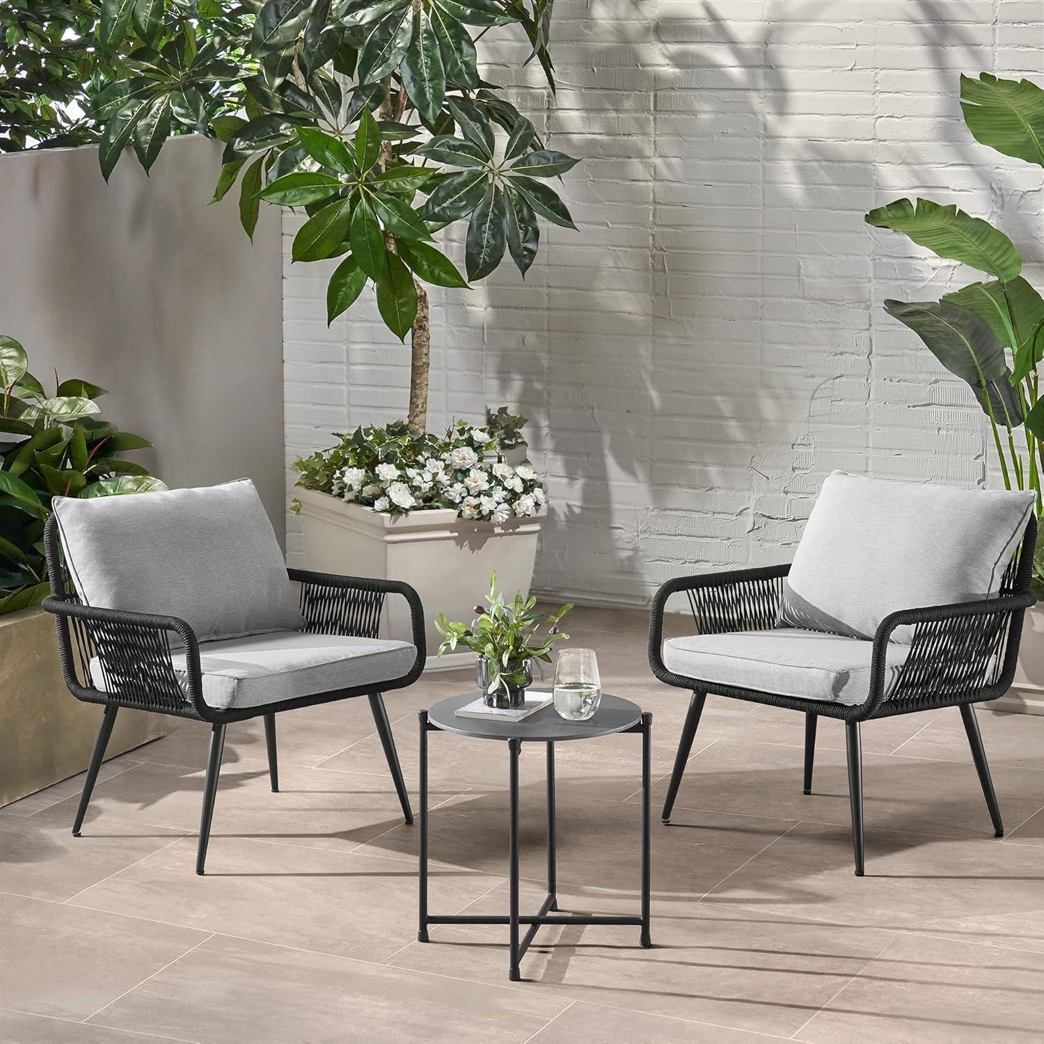 Andover Light Gray Rope Frame Outdoor Dining Chairs with Cushions, Set of Two