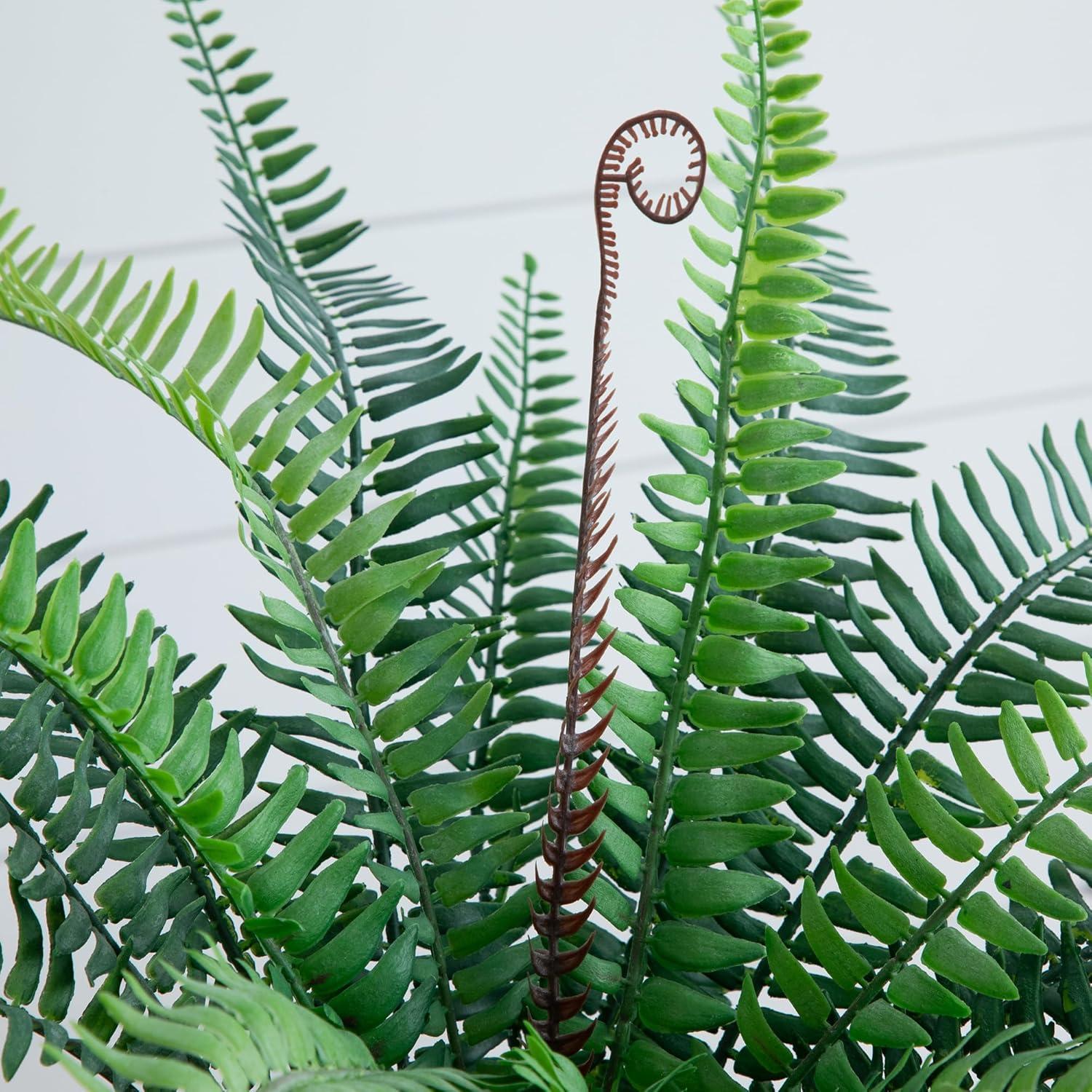 Nearly Natural 16-in Artificial Boston Fern Plant in Decorative Cement Planter