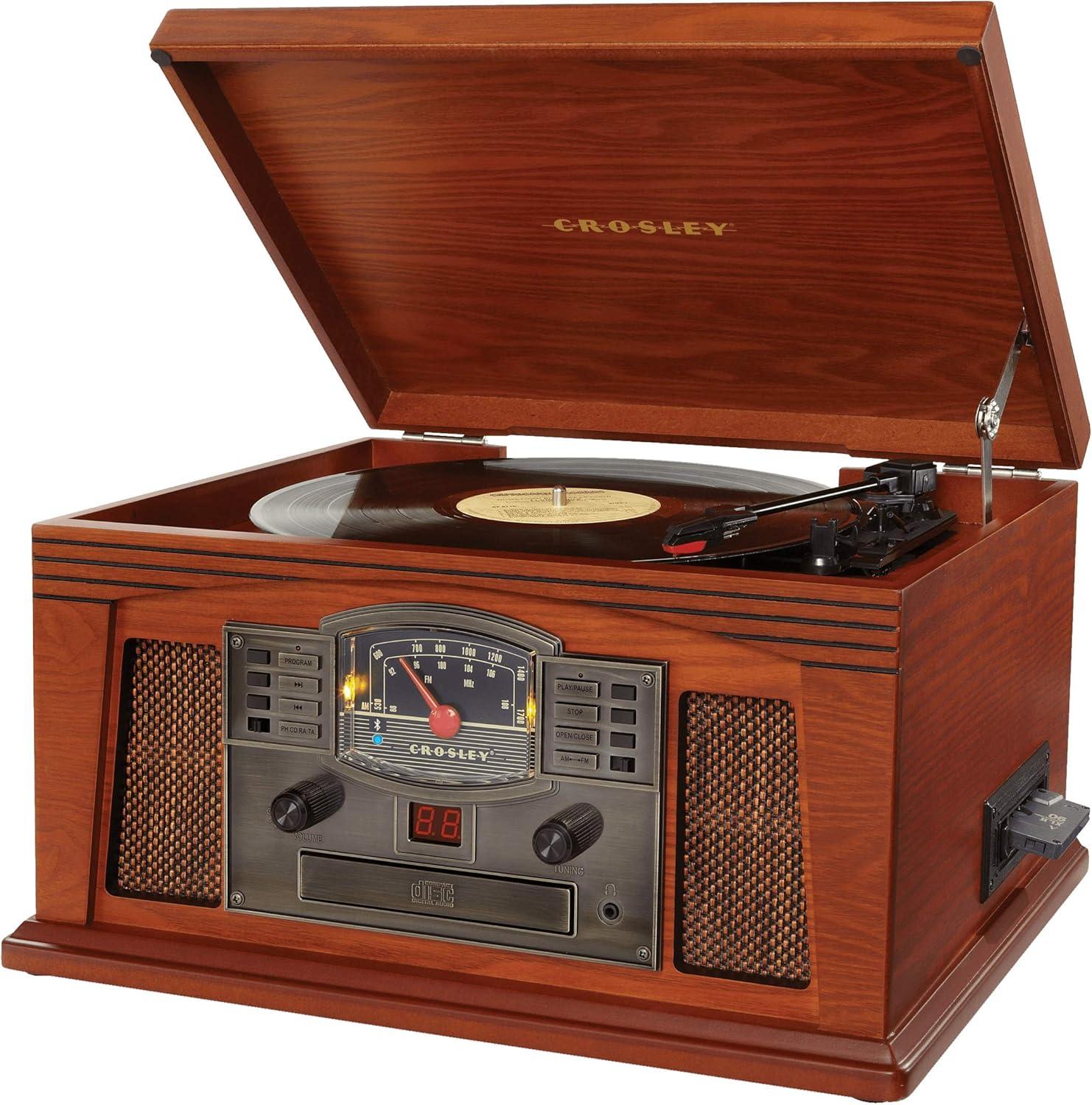 Paprika Brown Vintage Style Belt Drive Record Player with AM/FM Radio