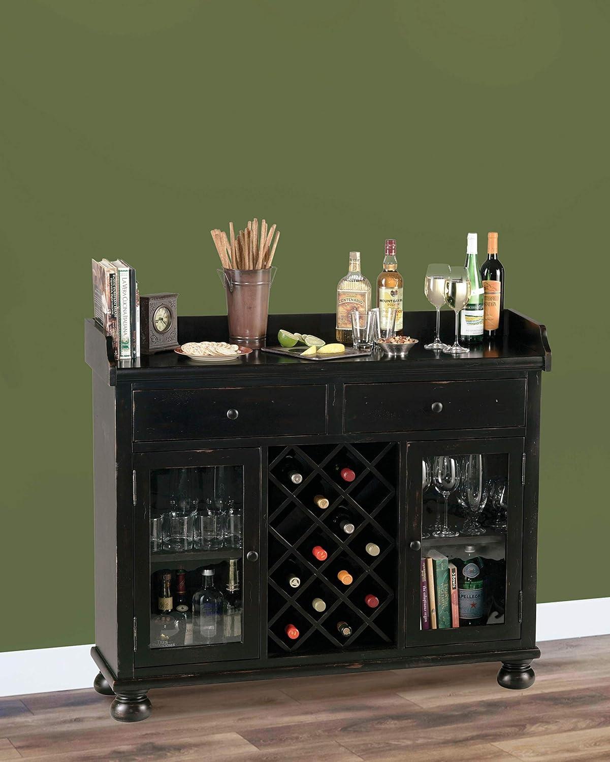 Worn Black 41" Hardwood Wine and Bar Console