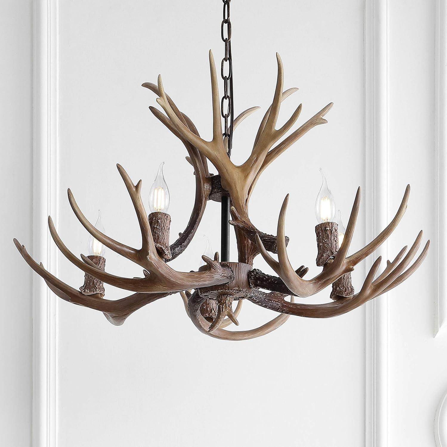 Eldora 30" Adjustable Resin Antler 5-Light LED Chandelier, Brown