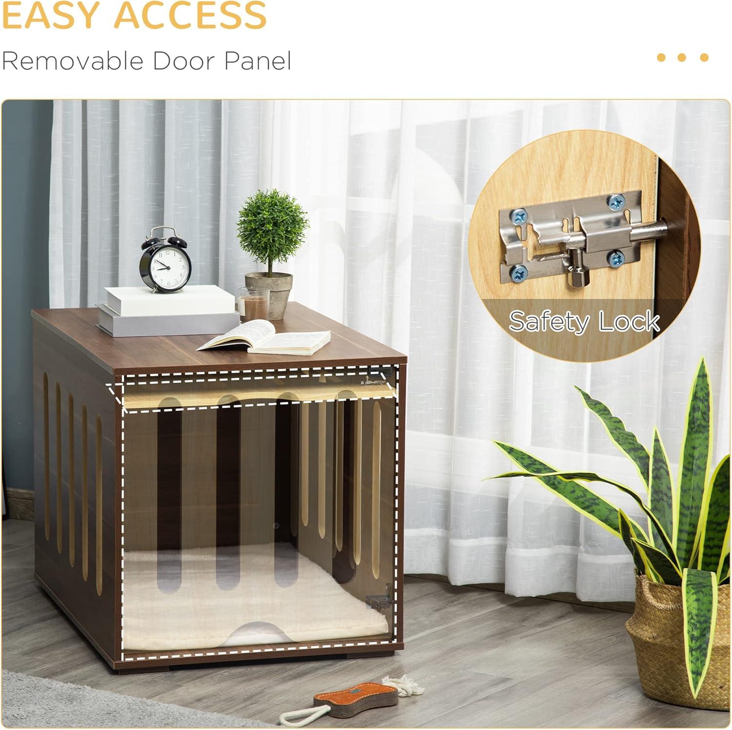 PawHut Furniture Style Dog Crate End Table with Removable Door Panel, Dog Crate Bed with Foam Cushion, Safety Lock, Indoor Use, for Small & Medium Dogs, Brown