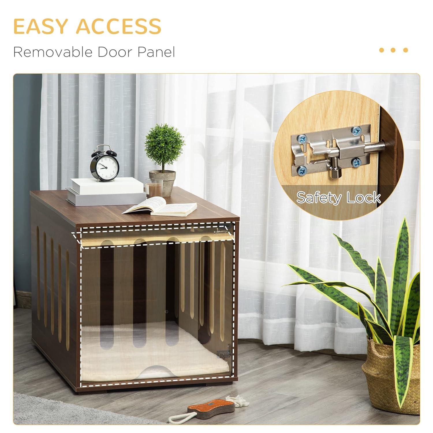 PawHut Furniture Style Dog Crate End Table with Removable Door Panel, Dog Crate Bed with Foam Cushion, Safety Lock, Indoor Use, for Small & Medium Dogs, Brown