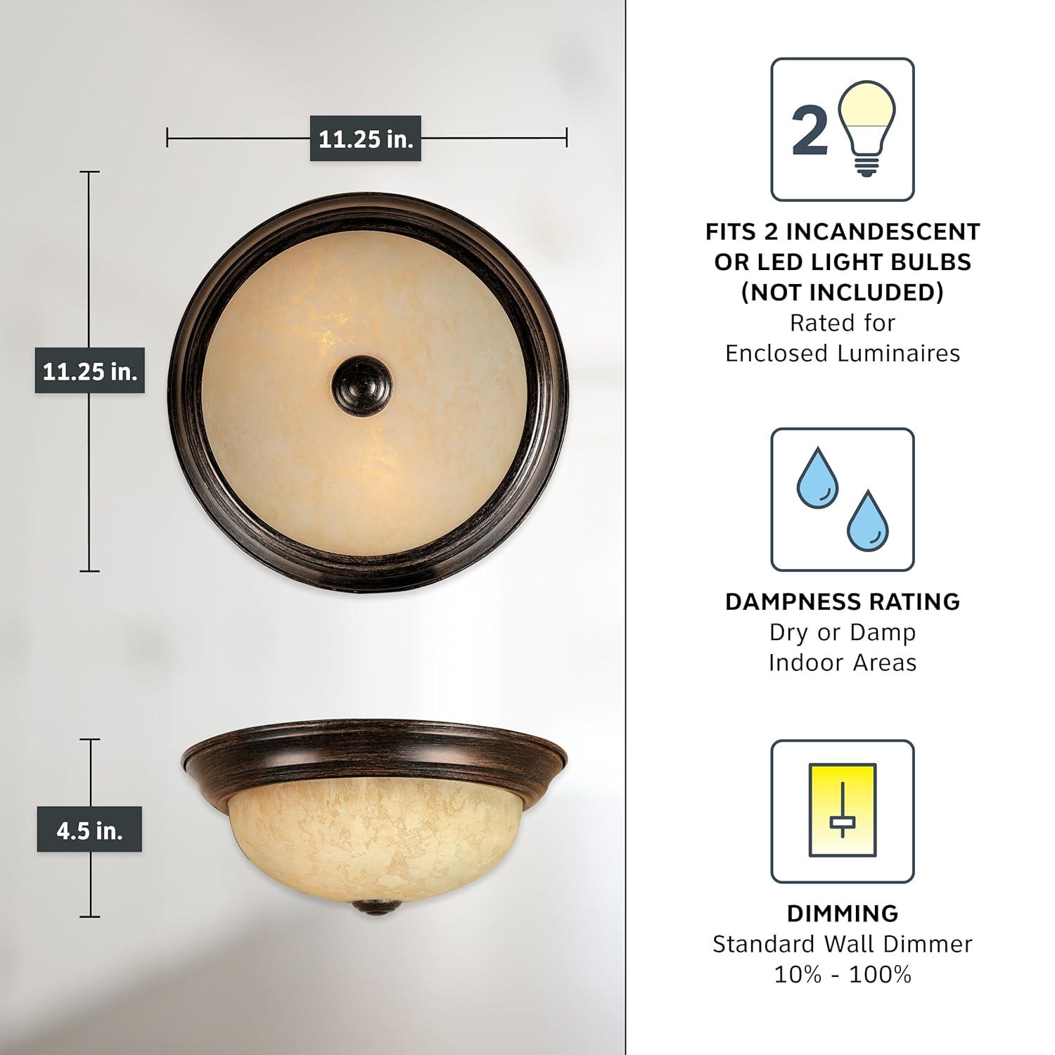 Designers Fountain 11 inch 2-Light Warm Mahogany Flush Mount Ceiling Light, 1257S-WM-AM