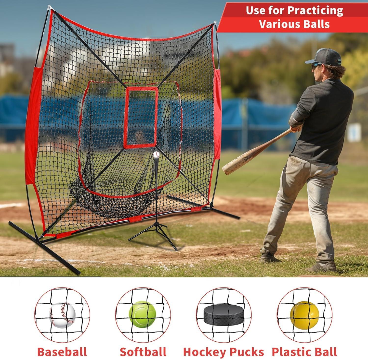 Zeny 7' x 7' Baseball Softball Practice Net Hitting Pitching Training Net w/Strike Zone,Bow Frame & Carry Bag
