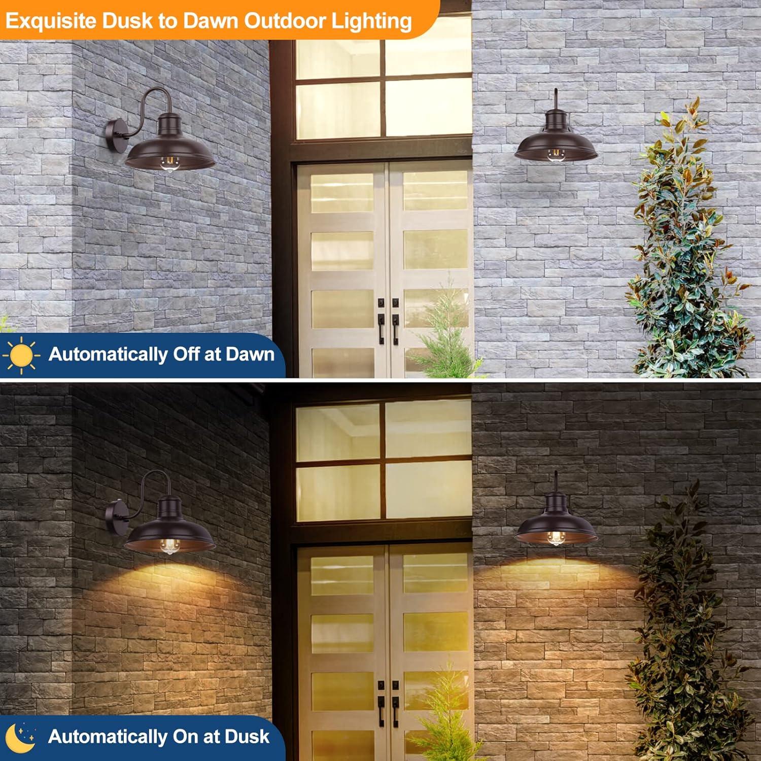 VIANIS Dusk to Dawn Barn Lights, 2 Pack Brown Gooseneck Outdoor Light Fixture, Farmhouse Outdoor Wall Lights for House, Porch, Entryway, Garage