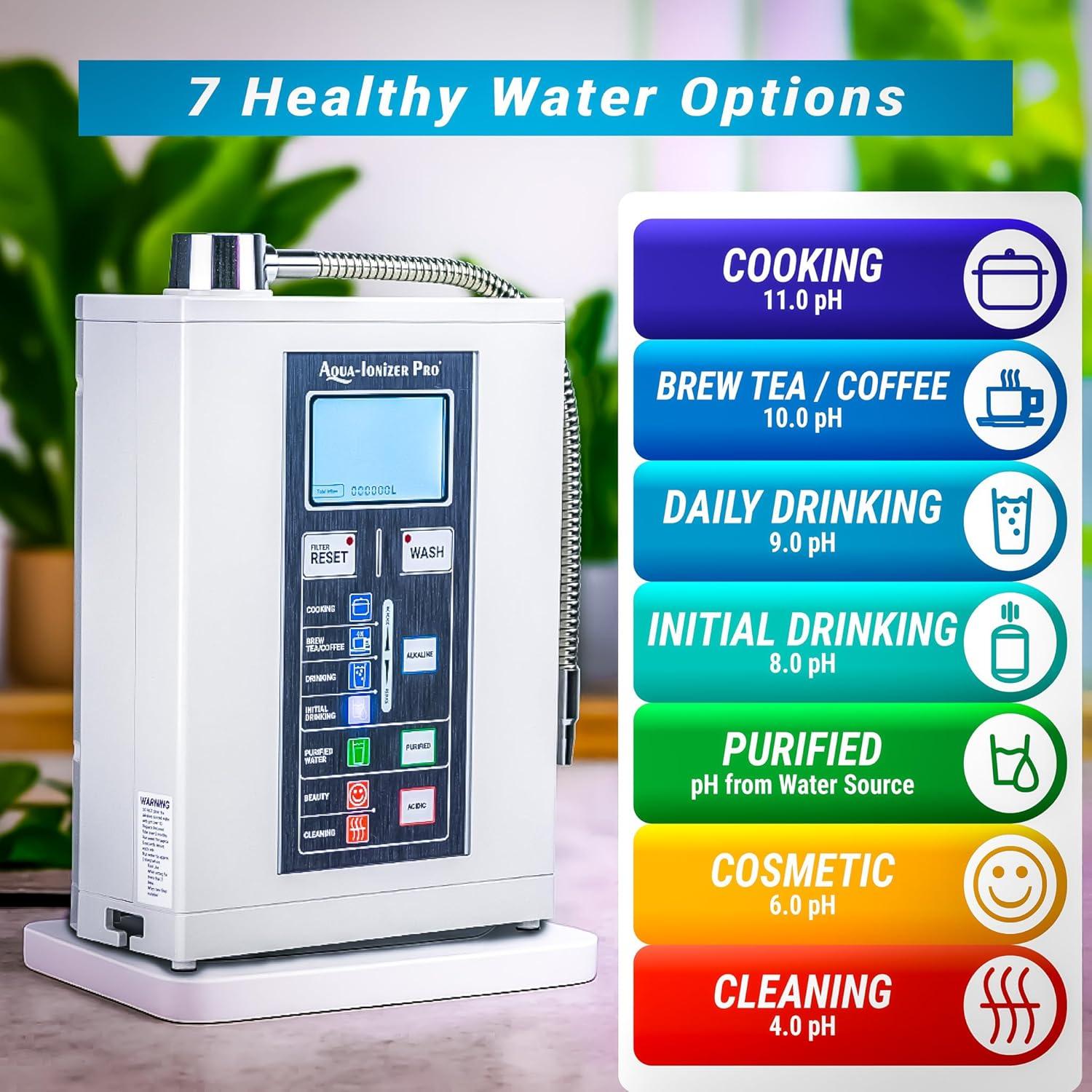 Aqua Ionizer Deluxe 7.0 | Water Ionizer | Alkaline Water Filtration System | Produces pH 4.5-11.0 Alkaline Water | Up to -800mV ORP | 4000 Liters Per Filter | 7 Water Settings