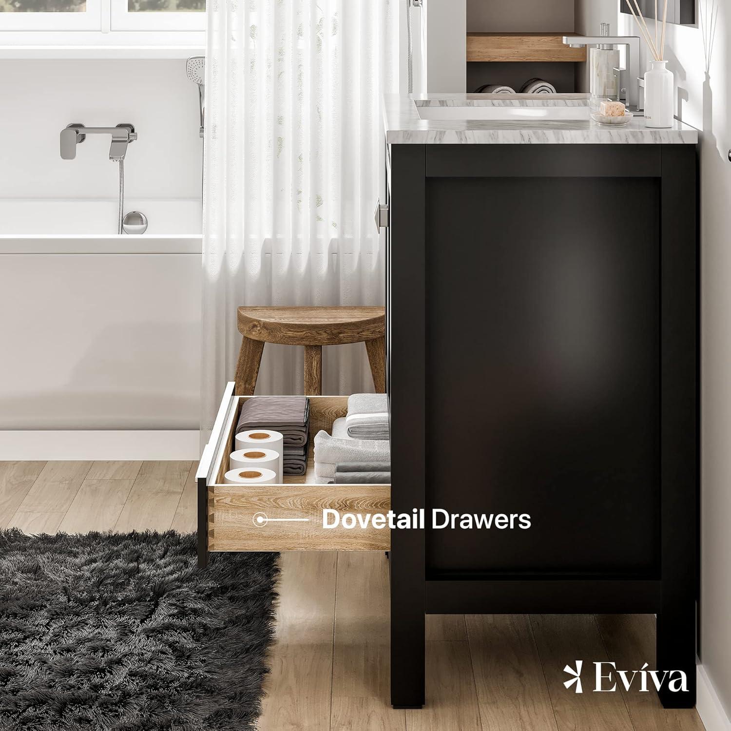 Eviva Aberdeen 30" Espresso Transitional Bathroom Vanity w/ White Carrara Top