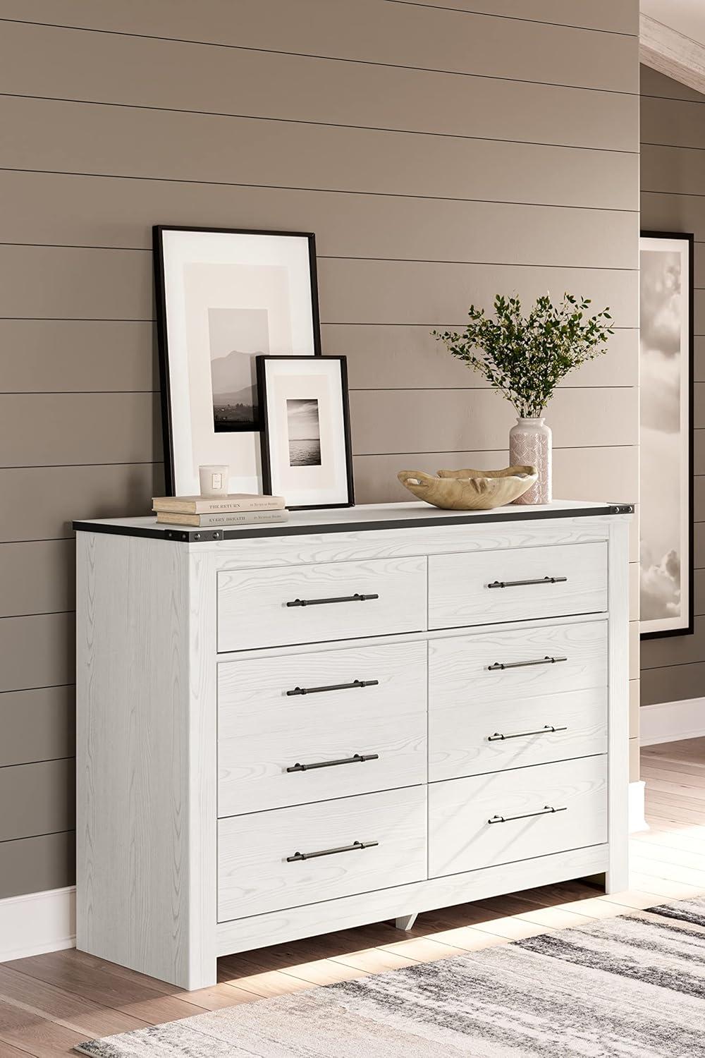 White Farmhouse Double Dresser with Pewter Handles