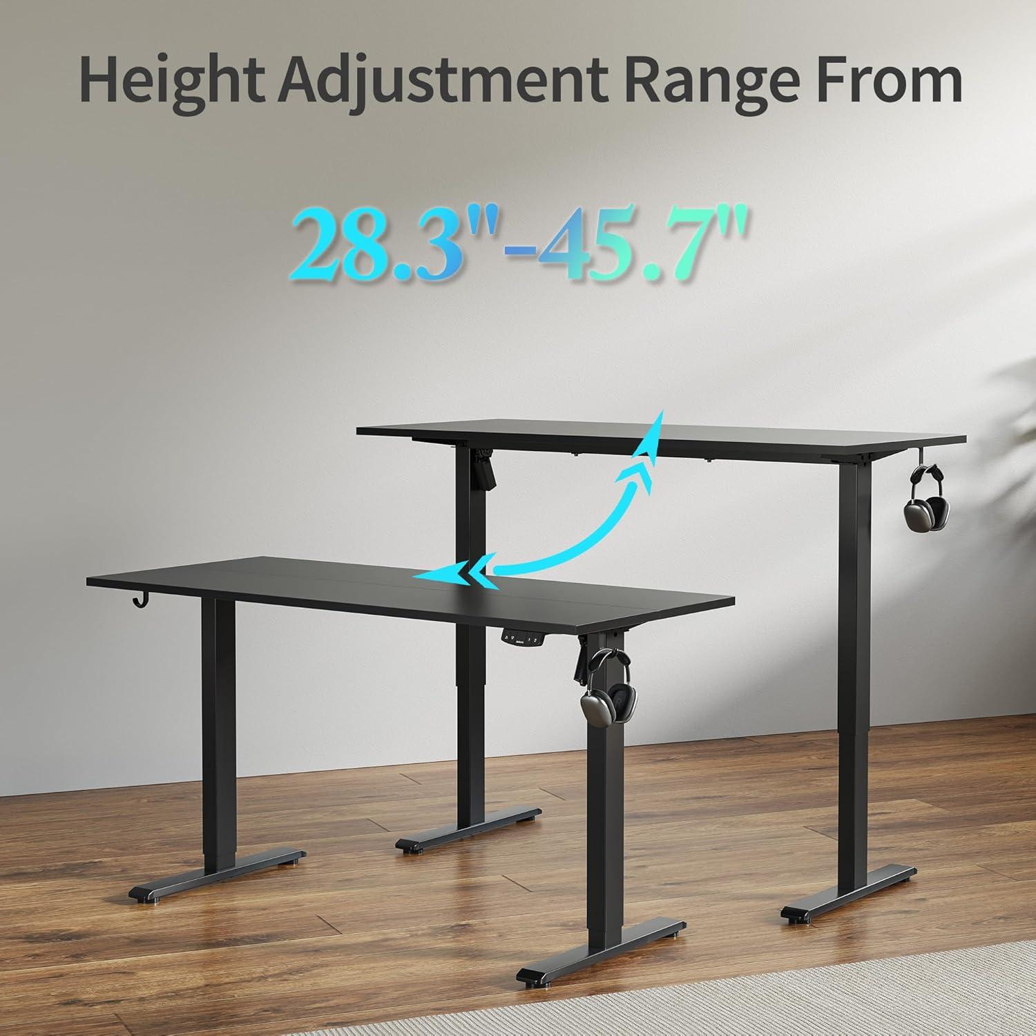 edx Electric Standing Desk, Height Adjustable Desk, 55 x 24 Inches Ergonomic Stand up Desk with Memory Preset and T-Shaped Metal Bracket for Home Office