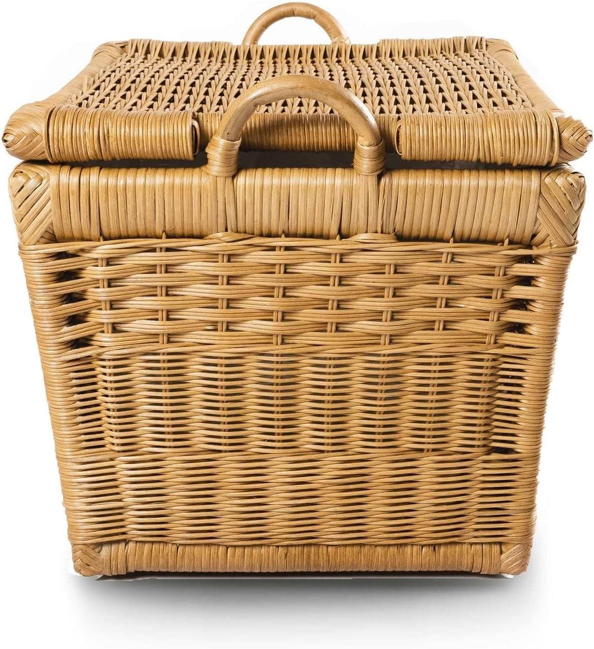 DaiZuY Lift-Off Lid Wicker Storage Basket, Medium, 20 in L x 15 in W x 14 in H, Sandstone