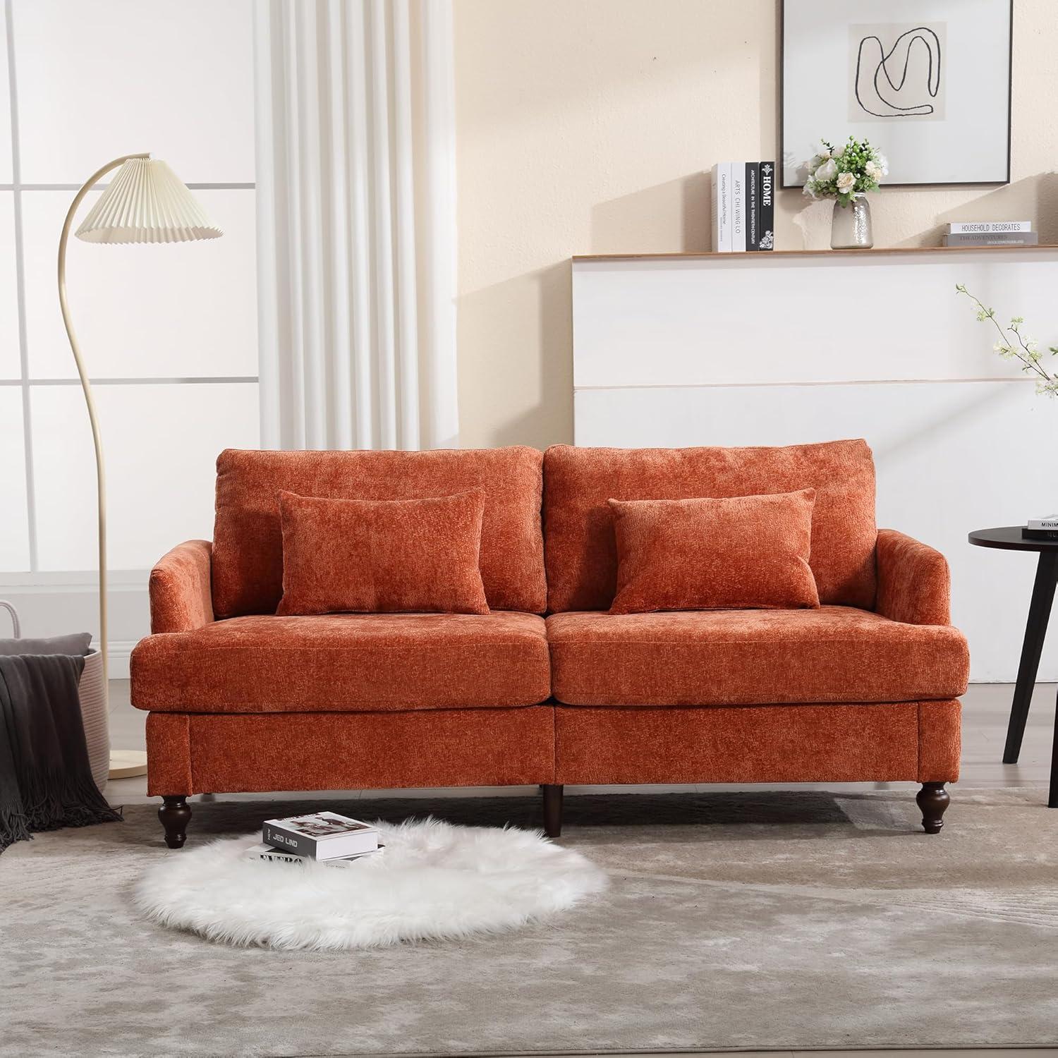George Oliver Chenille Loveseat Sofa, Mid-Century 2-Seat Upholstered Couch with Wooden Legs for Living Room or Bedroom