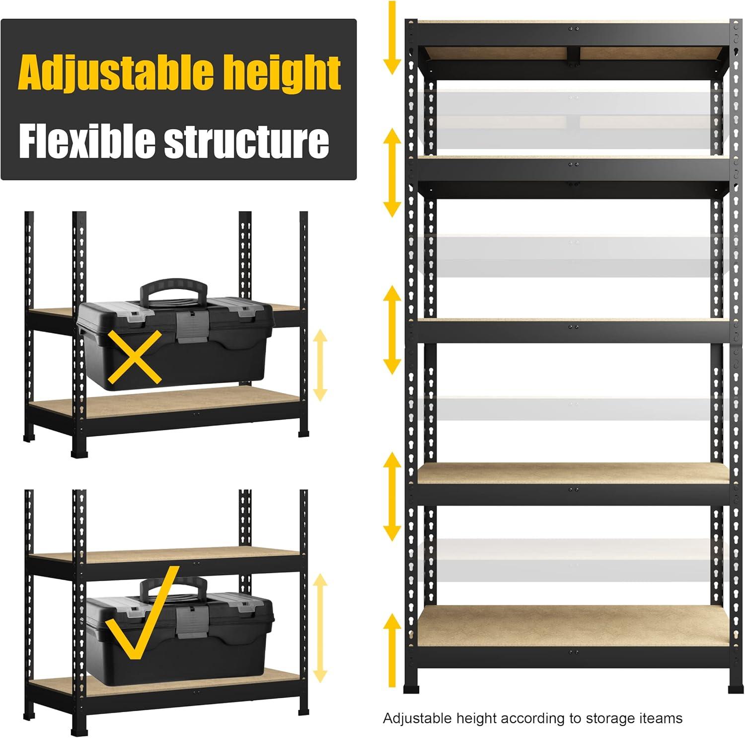 PrimeZone Heavy Duty Black Metal 5-Tier Adjustable Storage Shelves