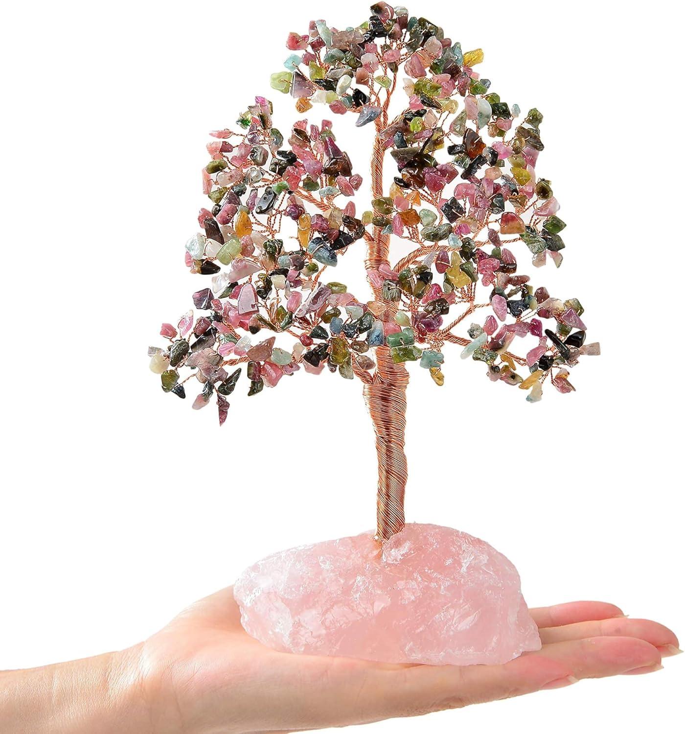 Handmade Crystal Bonsai Tree with Rose Quartz Base