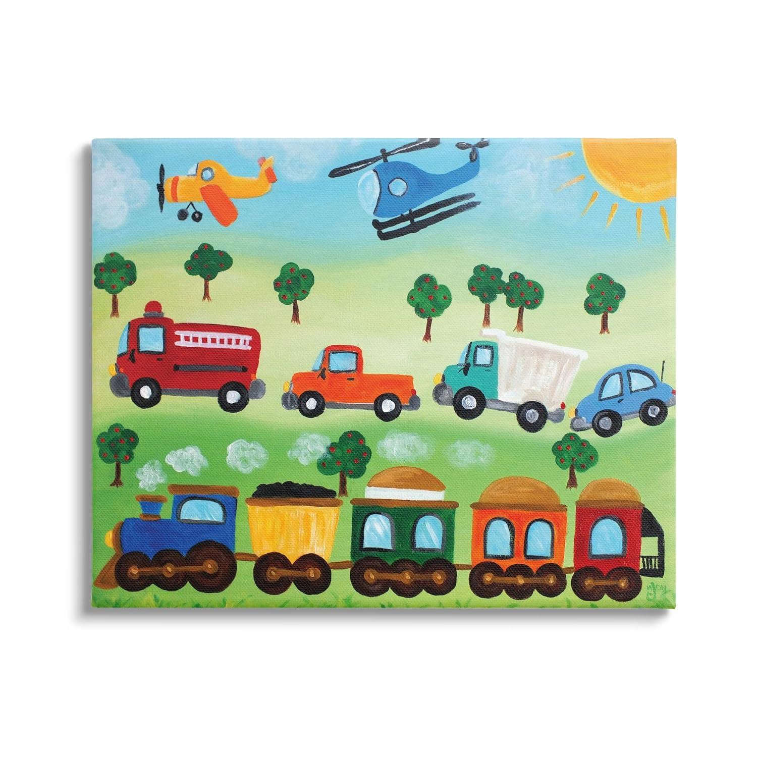 JRXY  The Kids Room Trains, and Automobiles Canvas Wall Art 20x16in