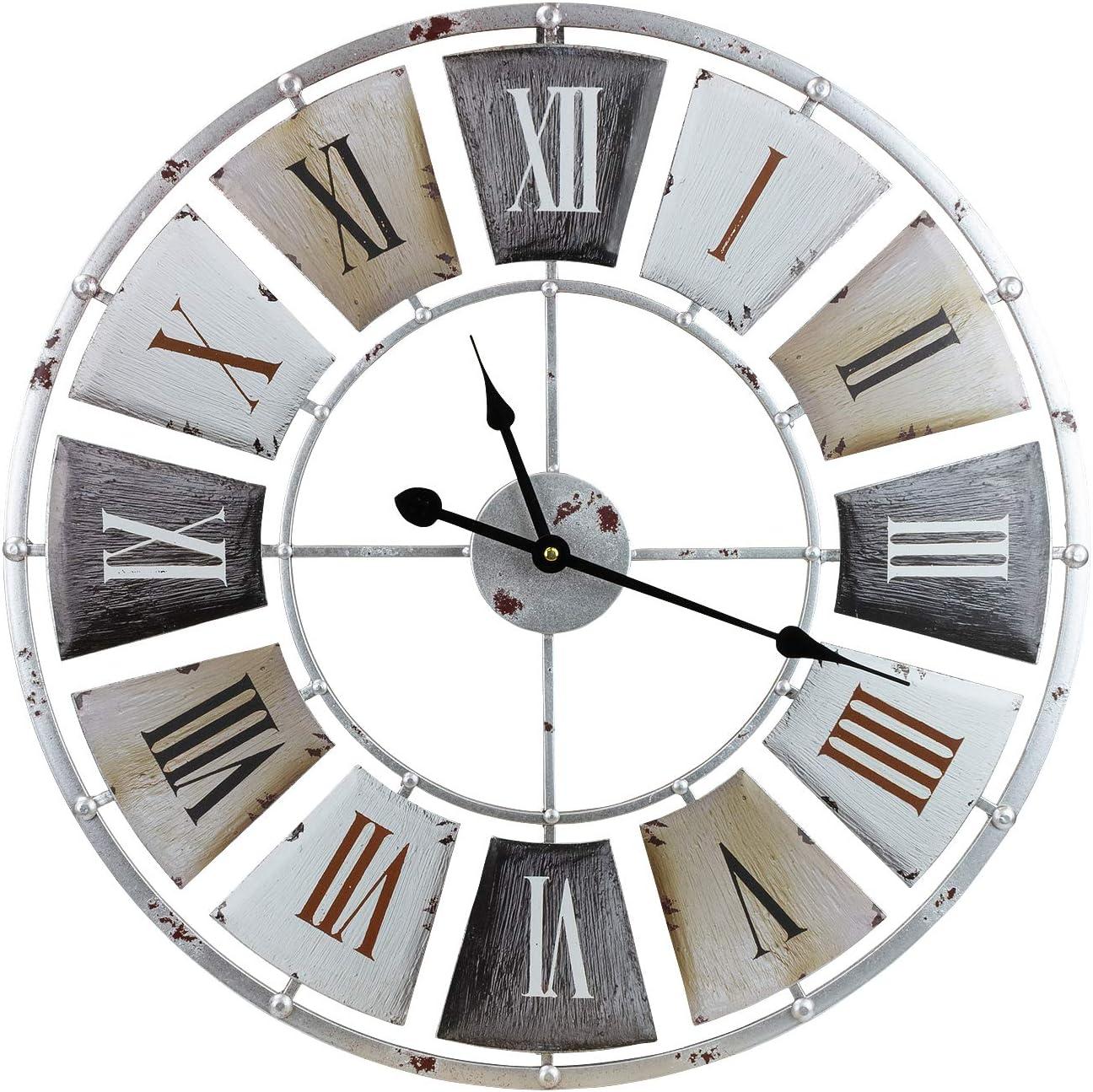 Oversized Distressed Metal Roman Numeral Wall Clock