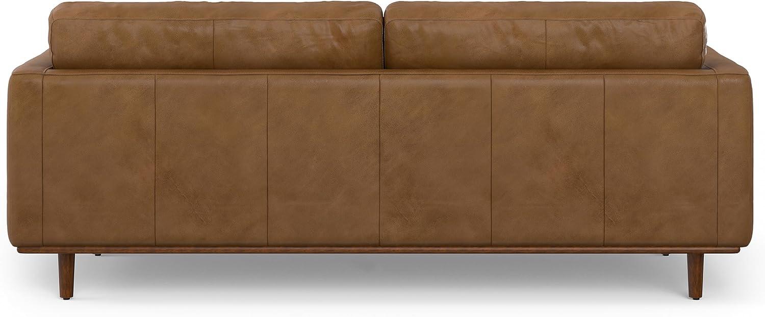 Simpli Home Morrison Genuine Leather Sofa, Mid-Century Modern Couch for Living Room, Handcrafted with Removable Cushions