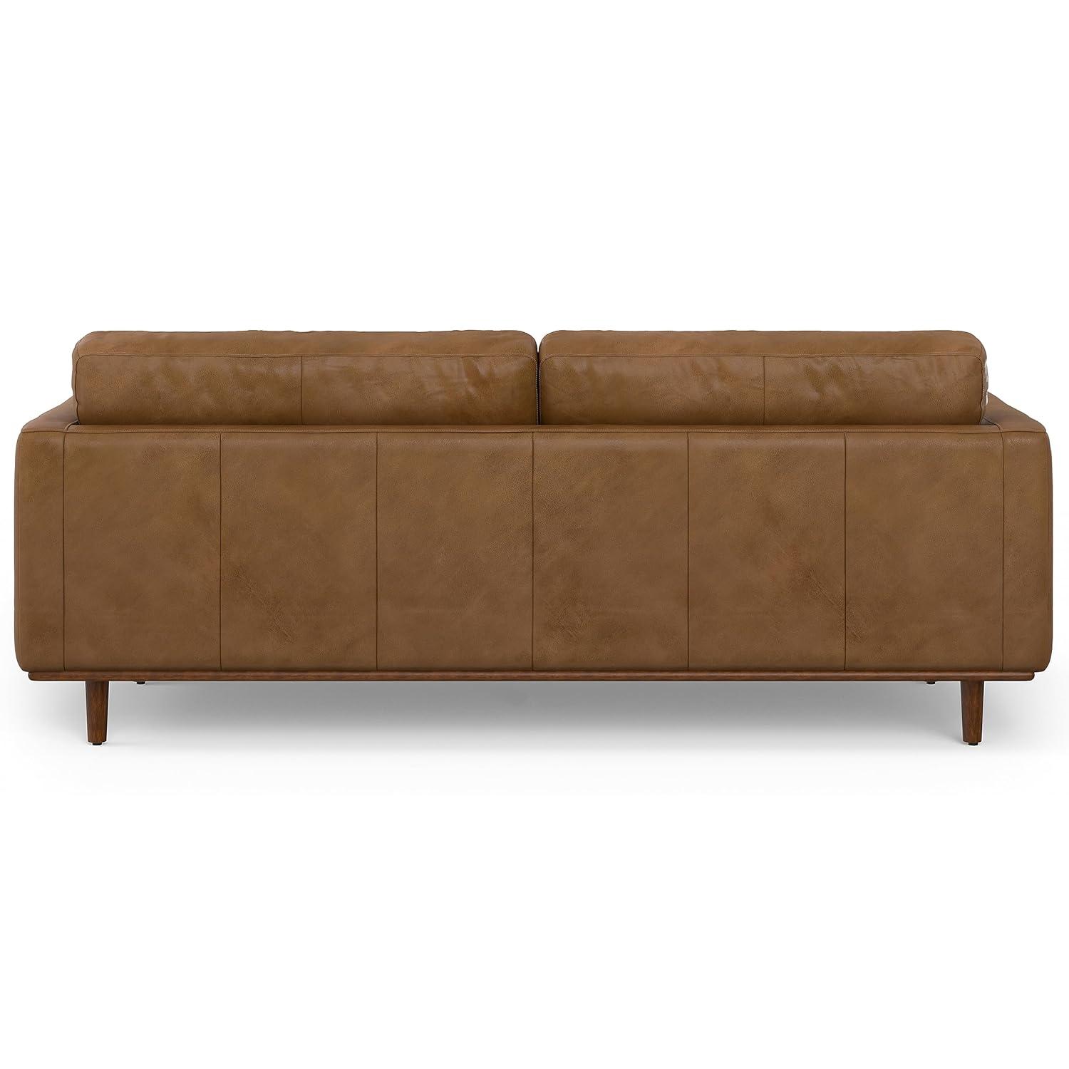 Simpli Home Morrison Genuine Leather Sofa, Mid-Century Modern Couch for Living Room, Handcrafted with Removable Cushions