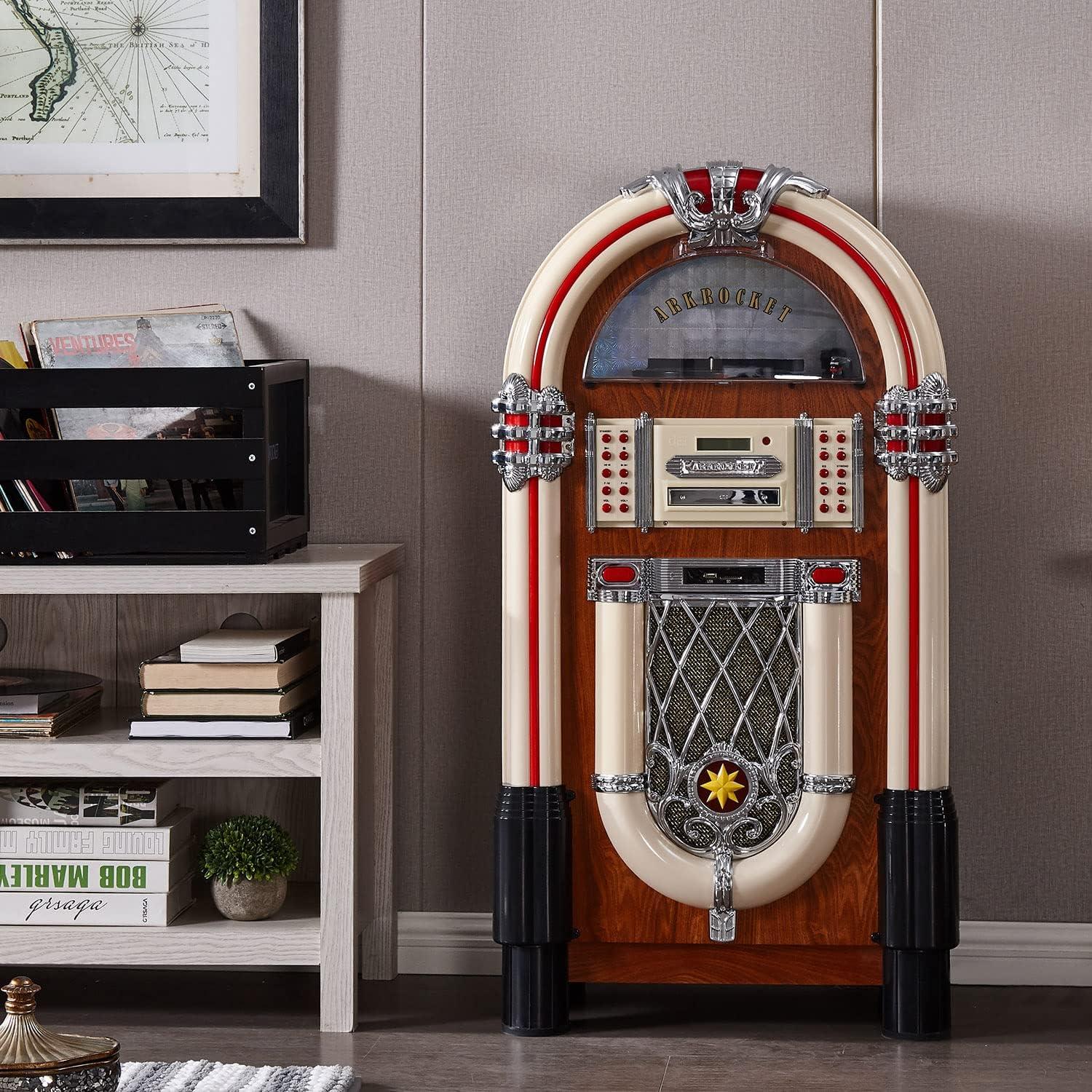 Arkrocket Taurus Jukebox Vinyl Record Player Bluetooth USB SD CD Player Radio Retro Turntable Classic Jukebox (Taurus - Classic)