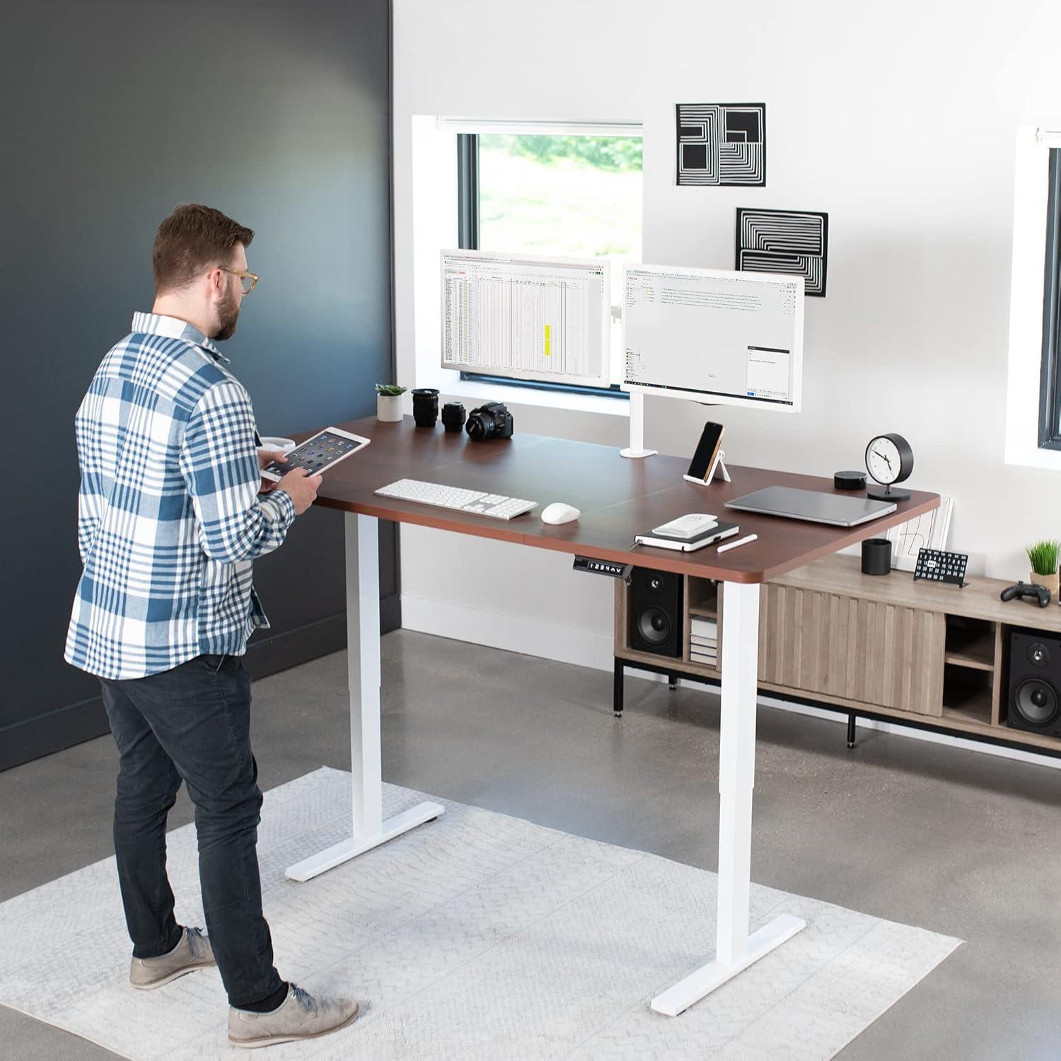 Electric Adjustable Height 71'' Dark Walnut Standing Desk with Memory Preset