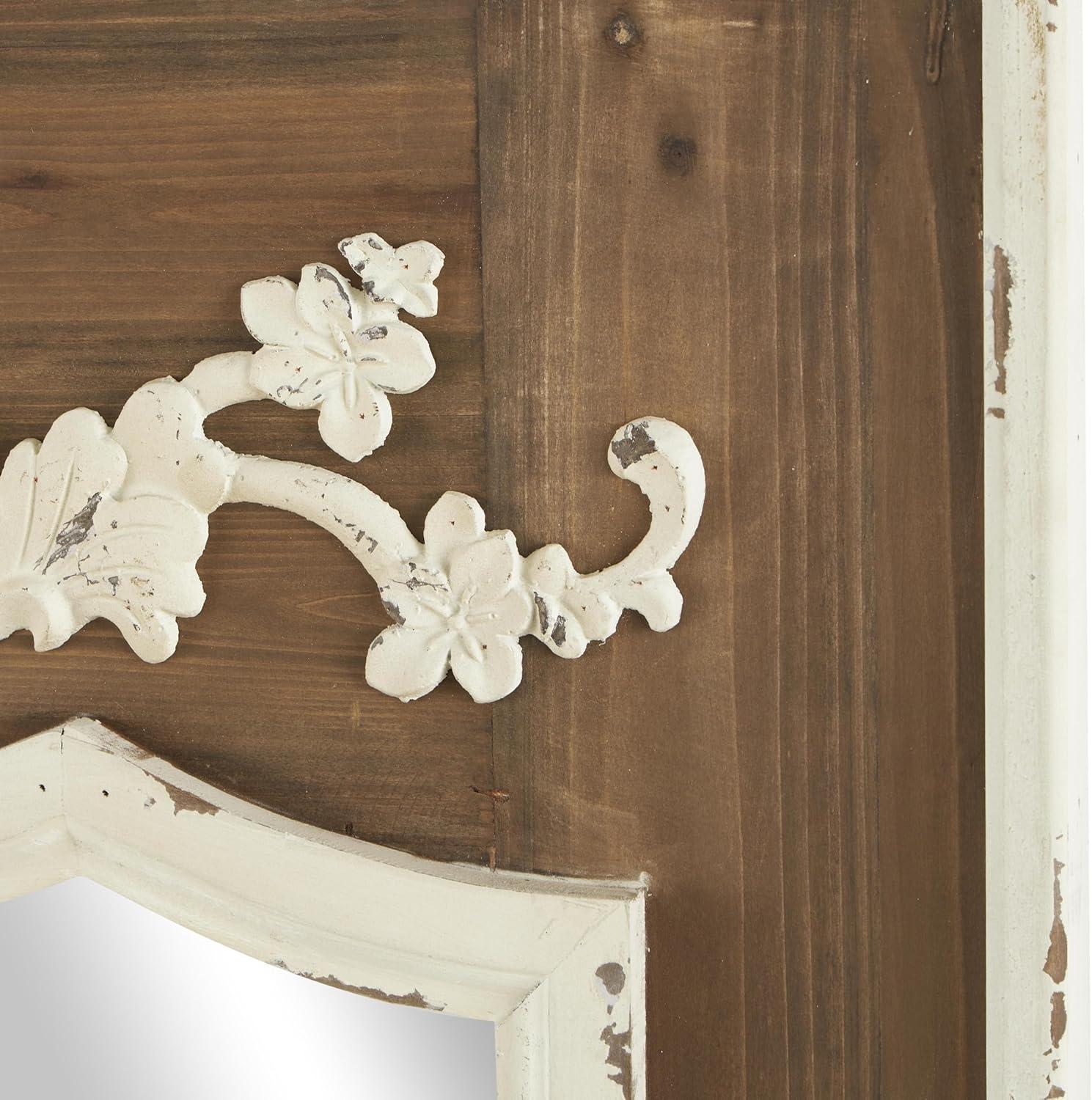 Ophelia & Co. Eberhart Wood Vintage Inspired Acanthus Scroll Floral Brown Wall Mirror with Distressed Cream Accents