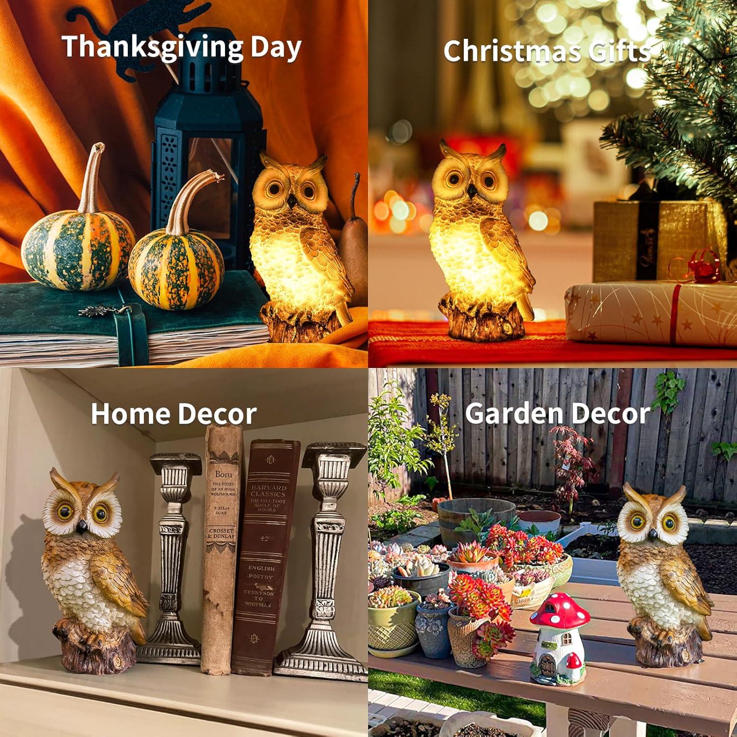 VibHome Animals Simulation Statue Ornament Owl Resin Handicraft Solar Garden Courtyard Decoration LED Light