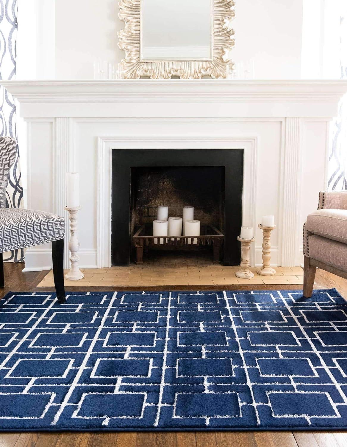 Glam Navy Blue Silver Area Rug