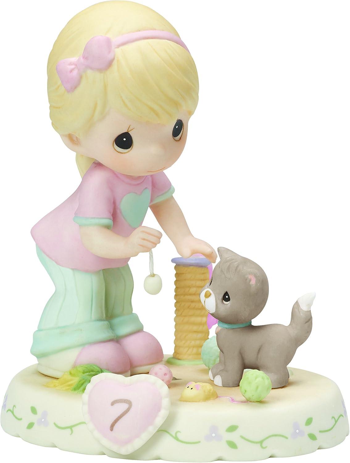 Blonde Girl with Kitten Porcelain Figurine, 4.8 Inches