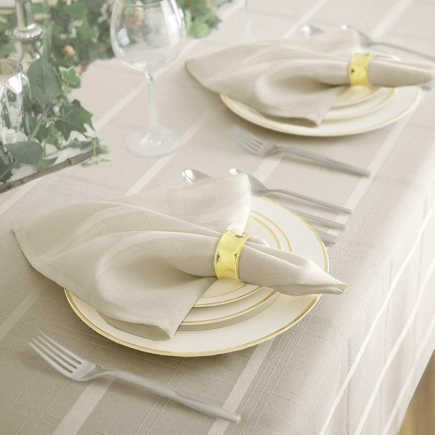 Elegance Plaid Stain Resistant Napkin Set of 4 - 17" x 17" - Beige - Elrene Home Fashions