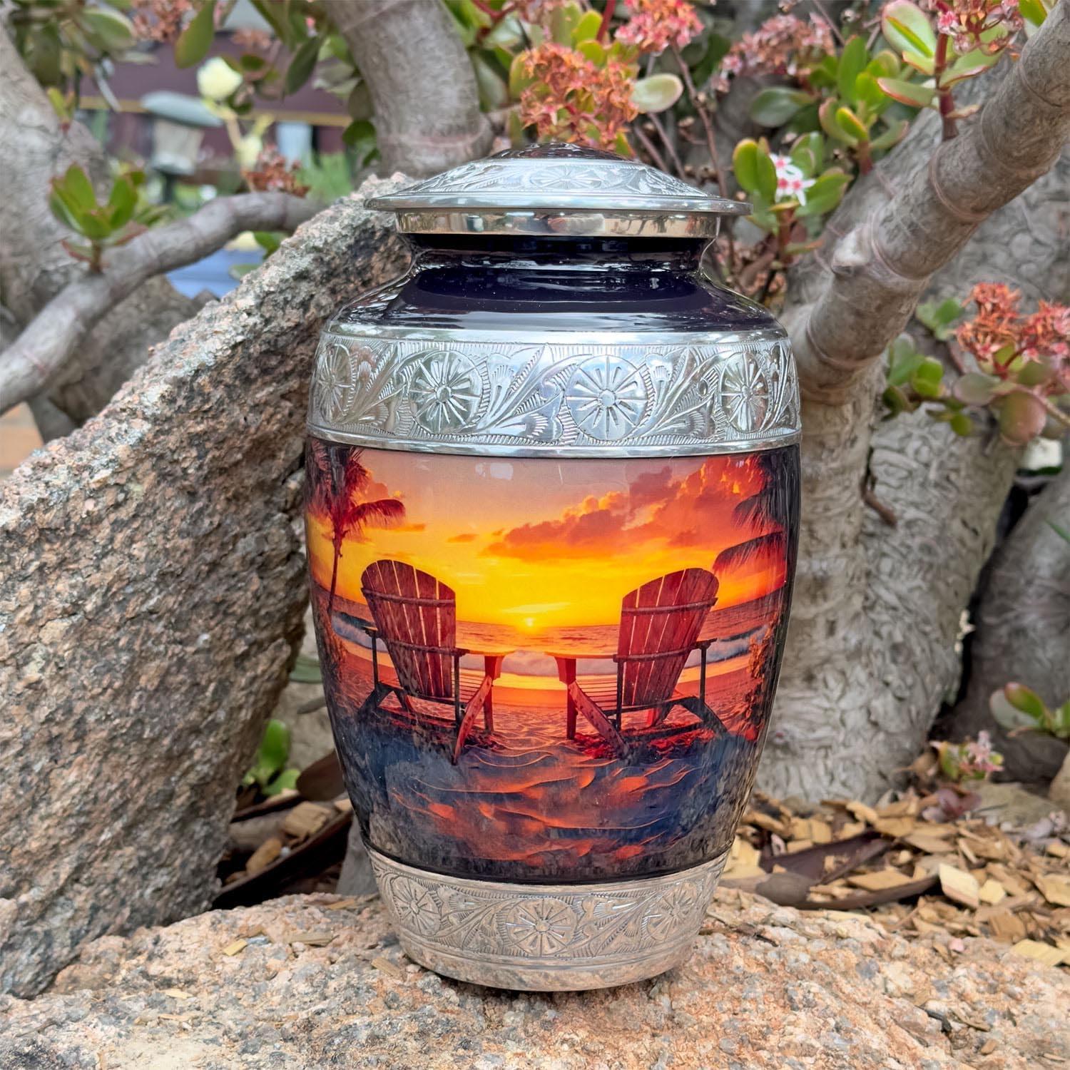 Beach Urn for Human Ashes | Large Handcrafted Funeral Memorial | Decorative Cremation Sunrise Sunset Urn for Women and Men