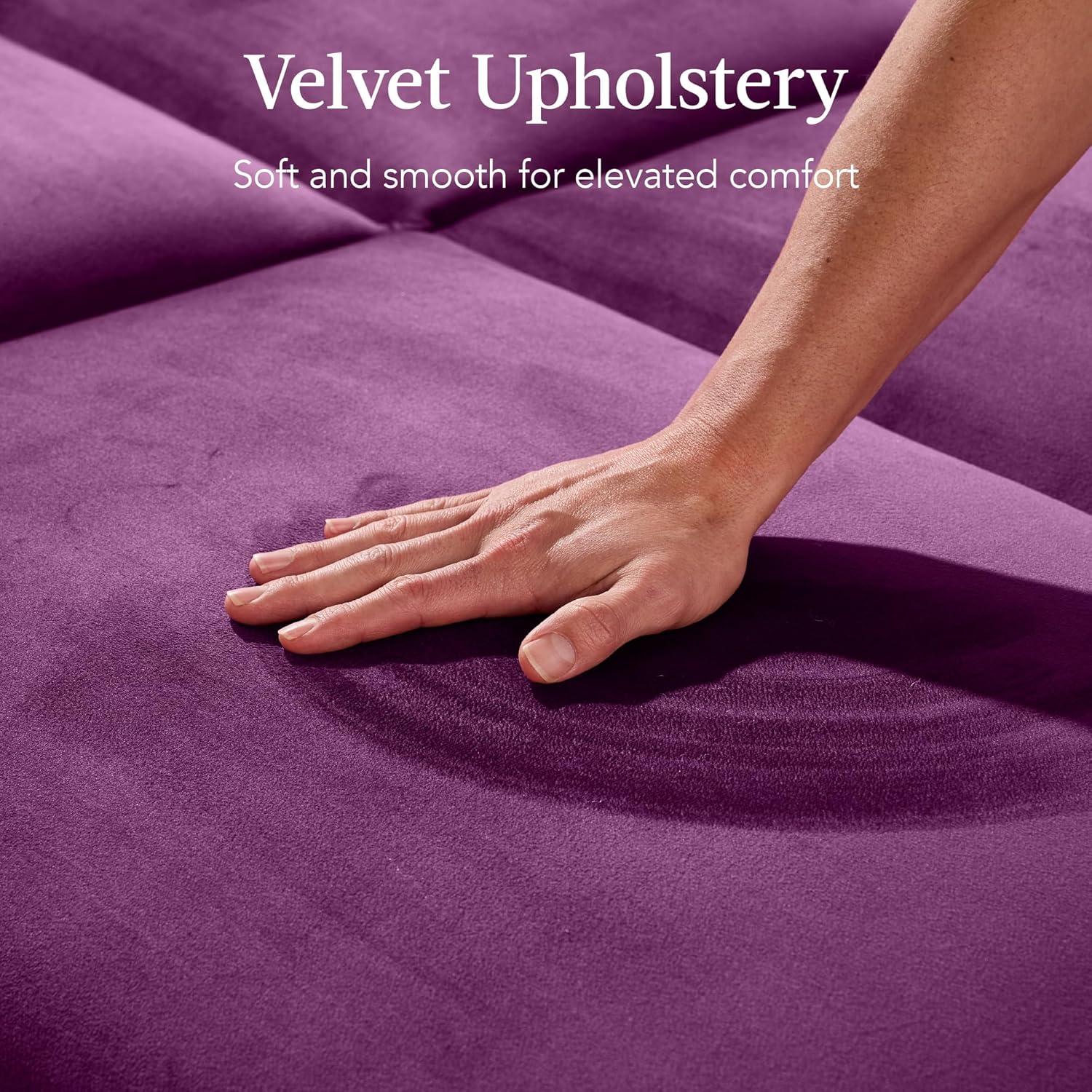 Best Choice Products Curved Convertible Futon, Velvet Fabric Split-Back Sleeper Bed - Plum