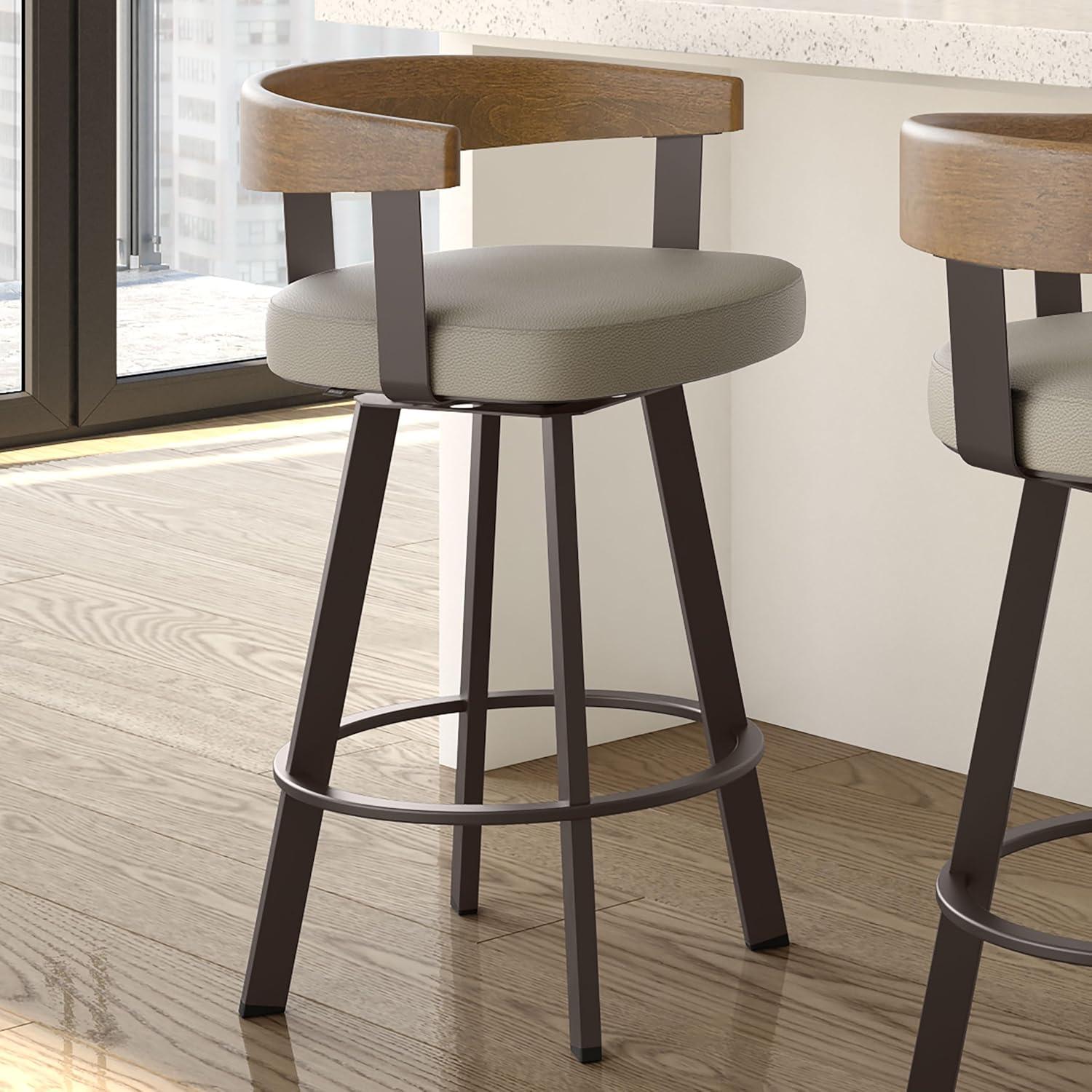 Amisco Lars Upholstered Barstool Greige/Dark Brown: Chic Urban Frame, Faux Leather, Steel Base, 300 lbs Capacity