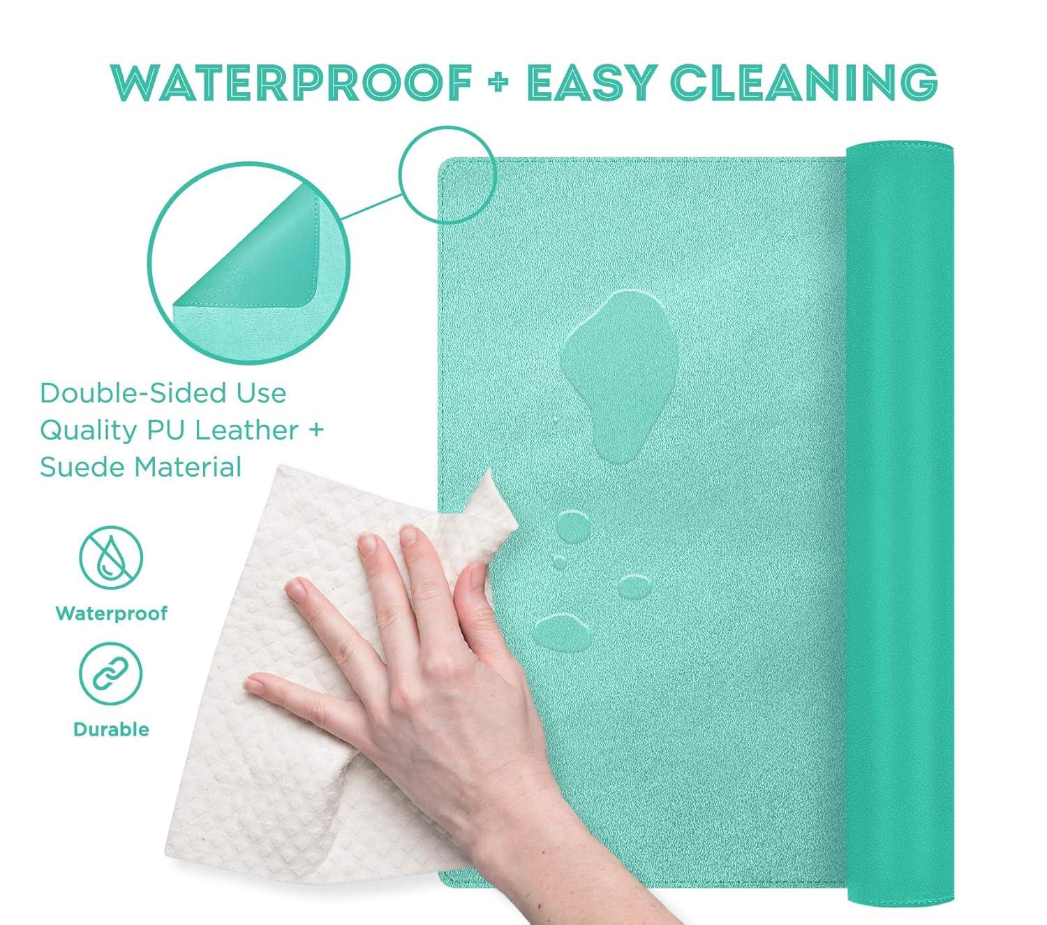 FTC PU Leather Desk Pad and Blotter, Non-Slip Flannelette Base, Stitched, Mouse and Writing Mat - 31.5” x 15.75” Turquoise