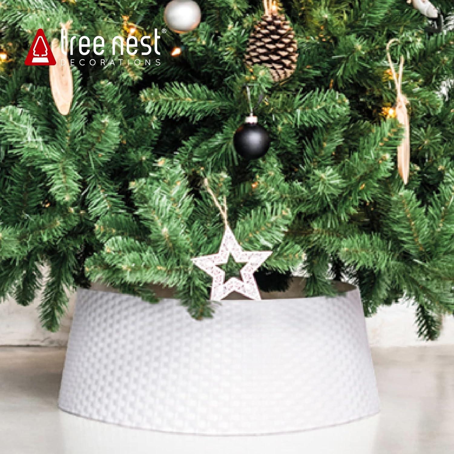 Tree Nest Wicker Christmas Tree Skirt Tree Collar (White, Medium) -Re-boxed