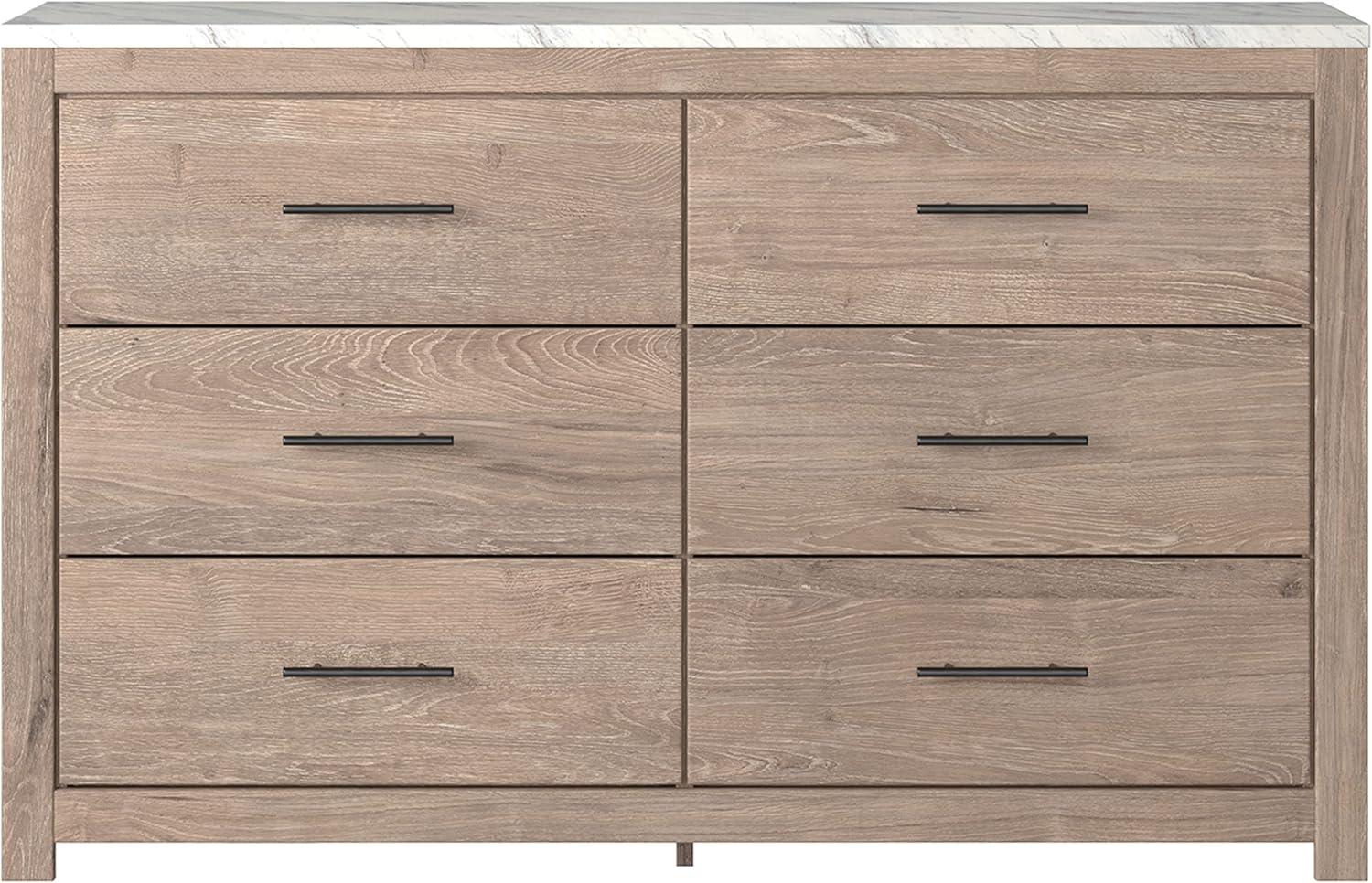 Light Brown and White Faux Marble Top 6-Drawer Dresser