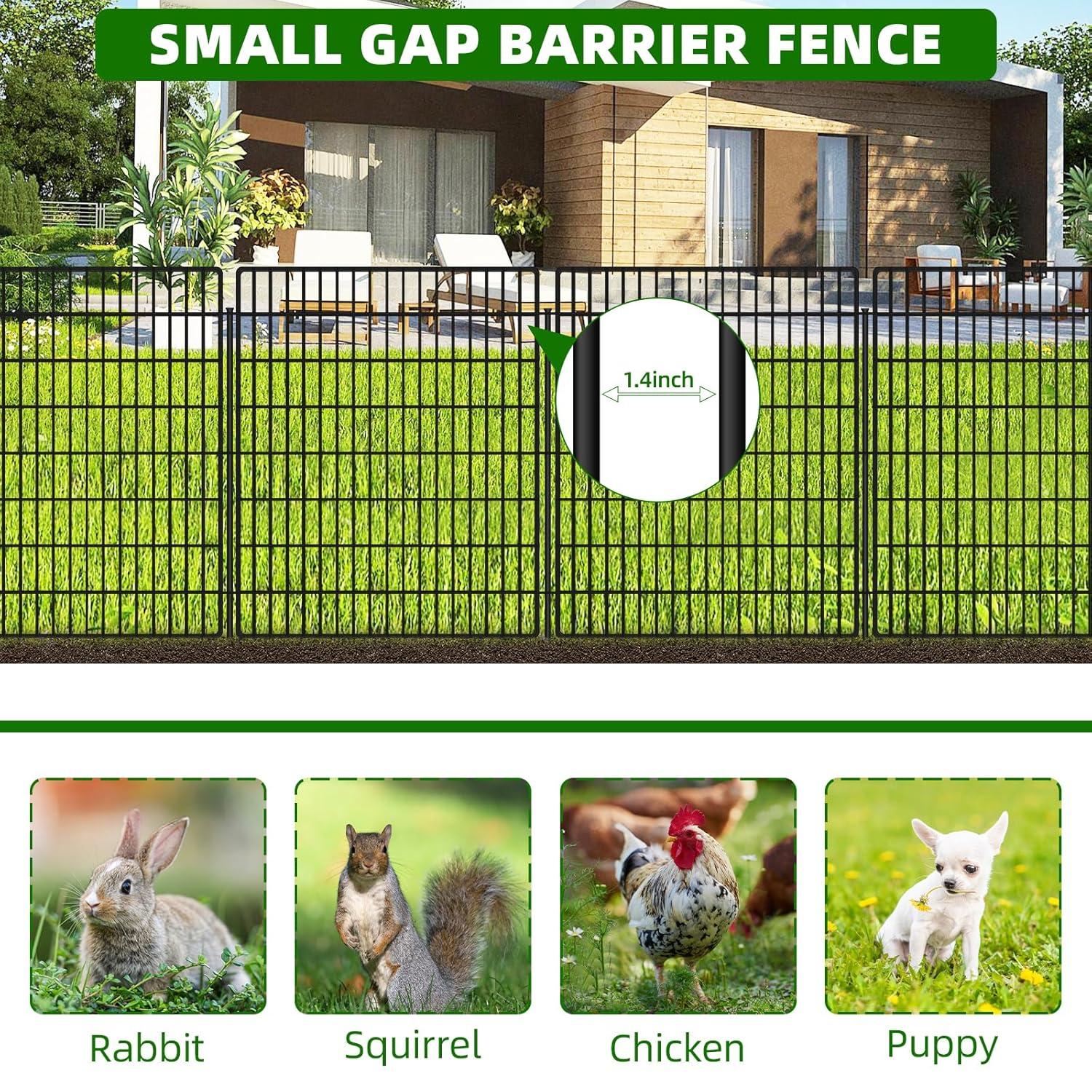10 Panels Garden Fencing Animal Barrier, 33 in(H) X 24 ft(L) Dog Fence Outdoor for Yard Rustproof No Dig Decorative Tall Garden Fence Metal Wire Panel Border Patio Rabbit Ground Stakes Fencing